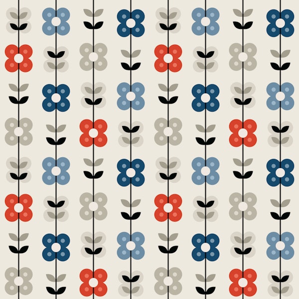 Climbing Retro Daisies Stripes Blue Red