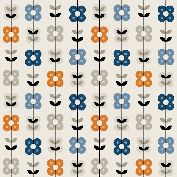 Climbing Retro Daisies Stripes Blue Orange