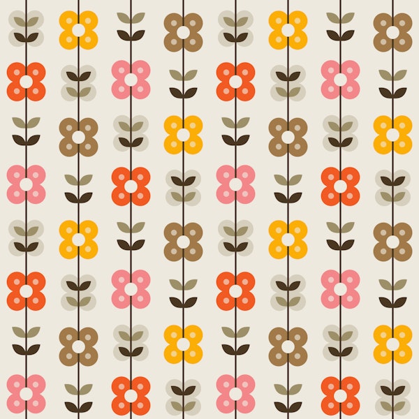 Climbing Retro Daisies Stripes Pink Brown
