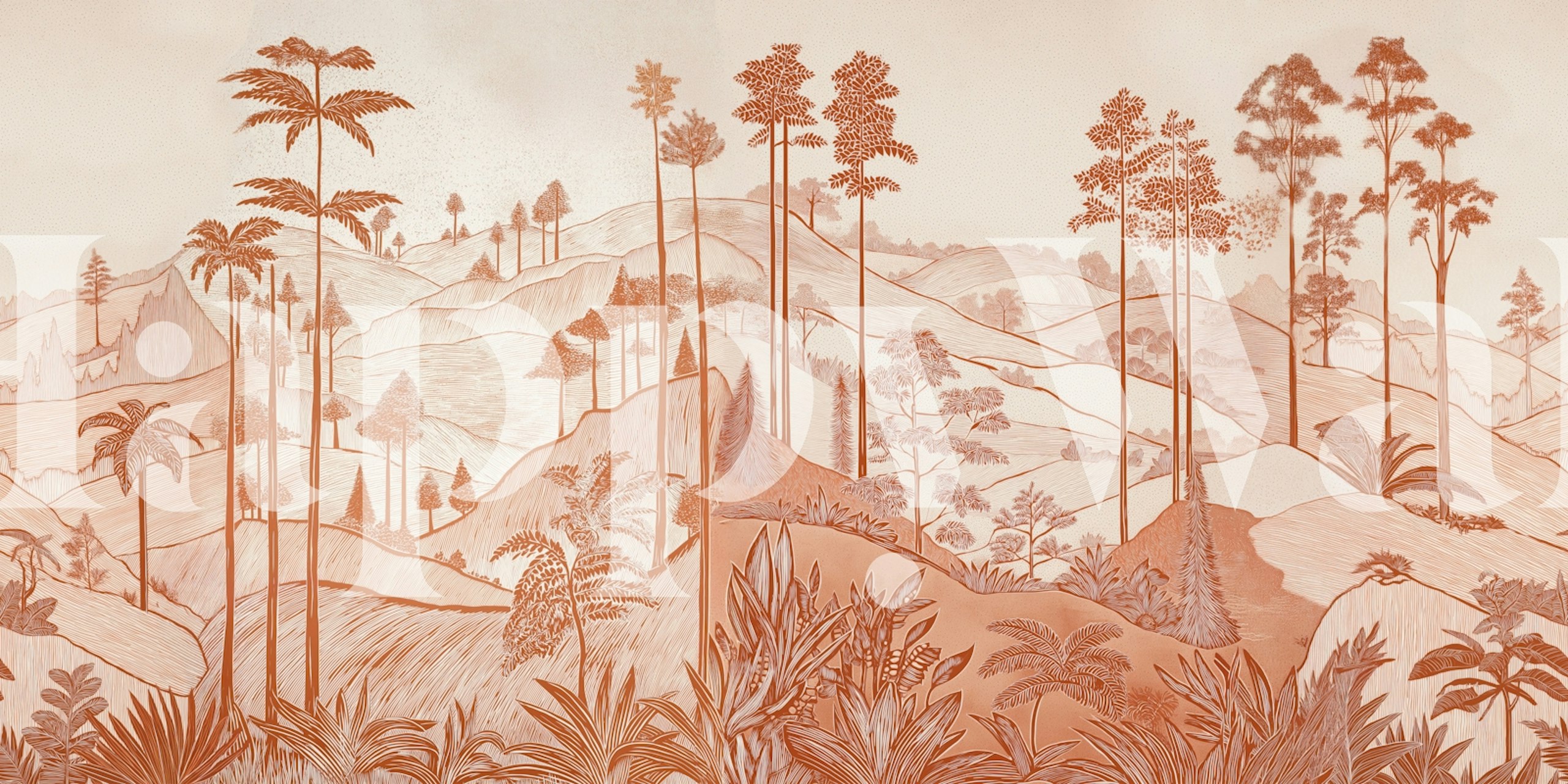 Vintage linocut terracotta hills wallpaper