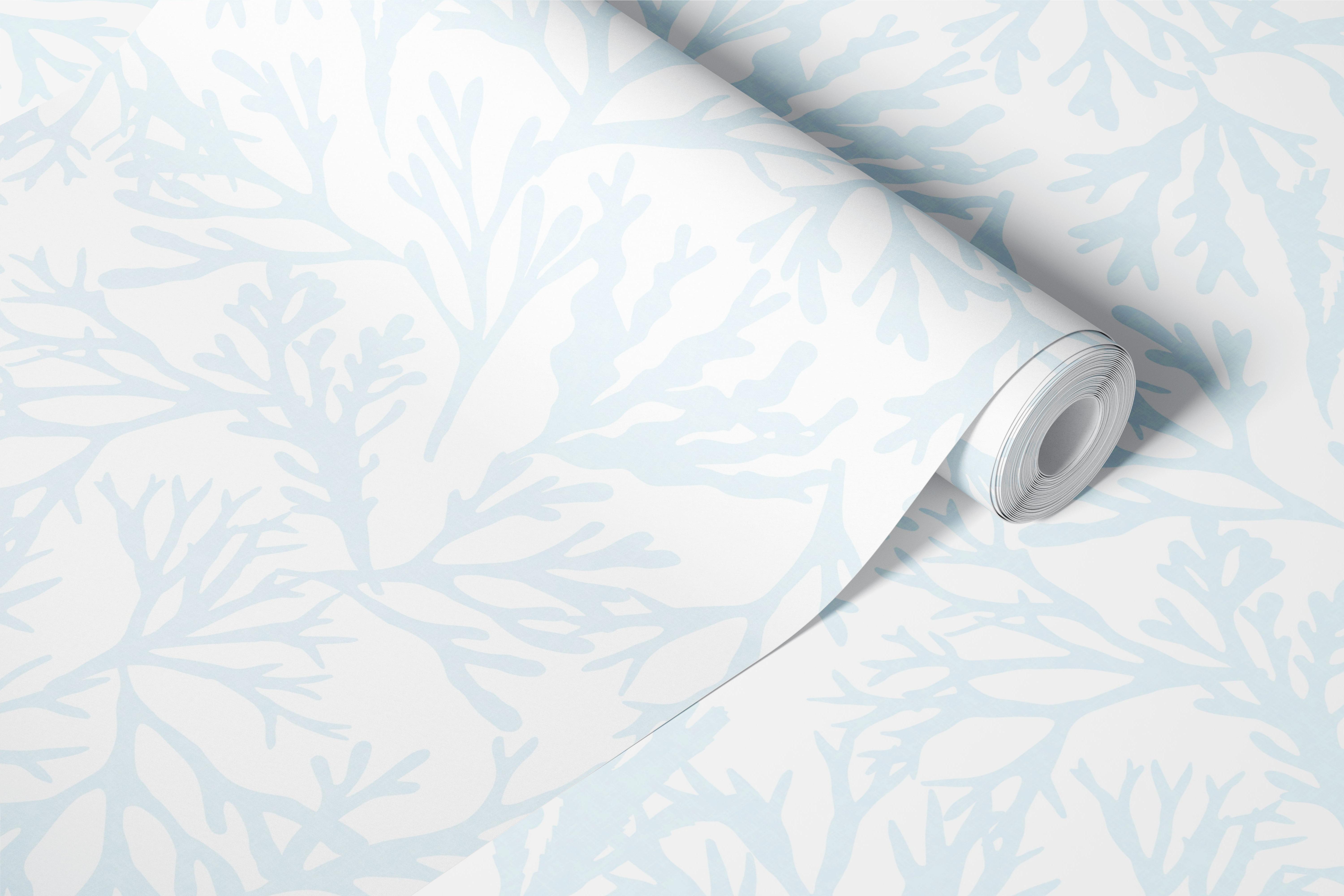 Light blue coral branches design wallpaper on white background