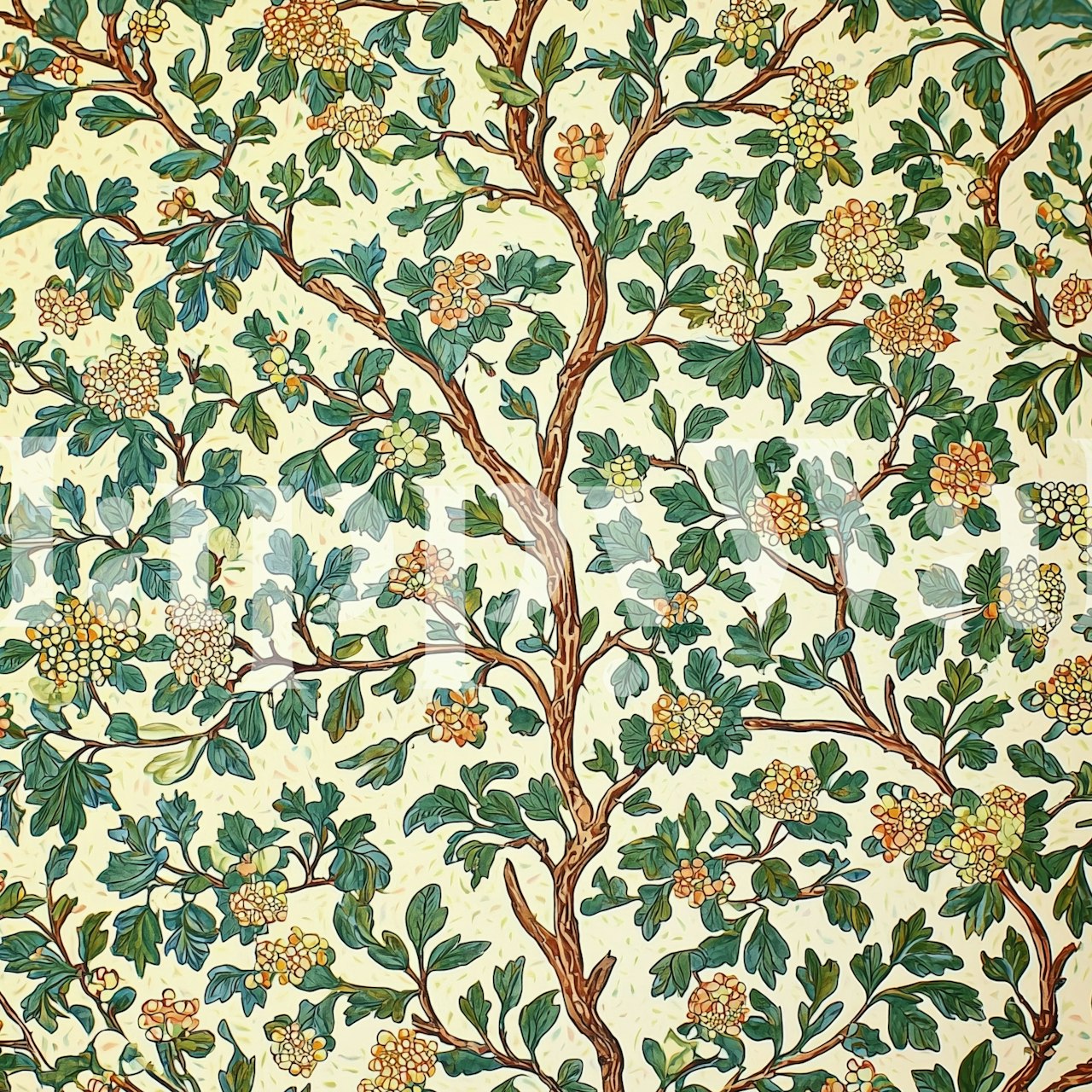 Vintage floral vine pattern with green leaves and yellow flowers wallpaper
