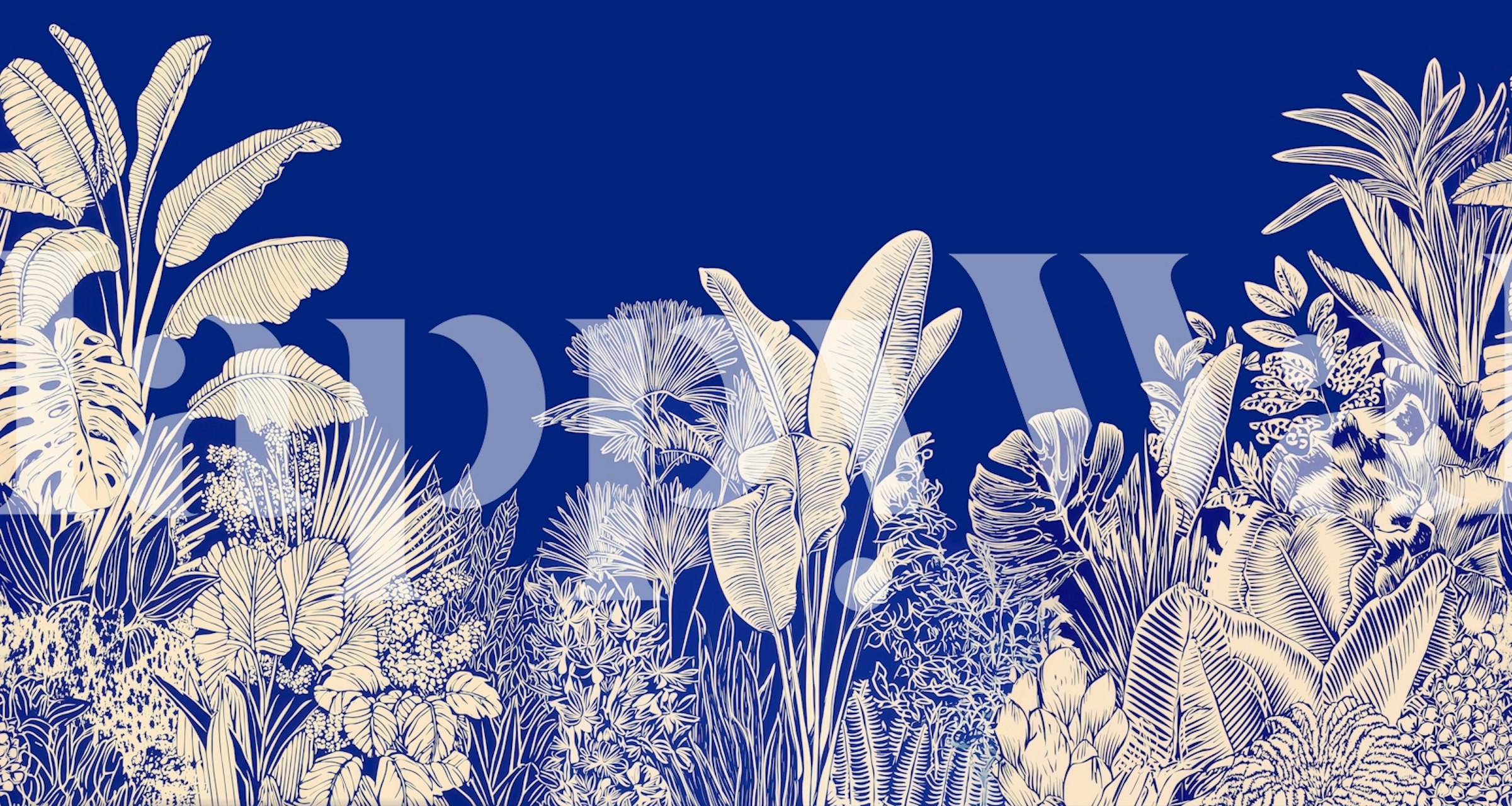 Cobalt Blue Jungle Tropical Mural tapet