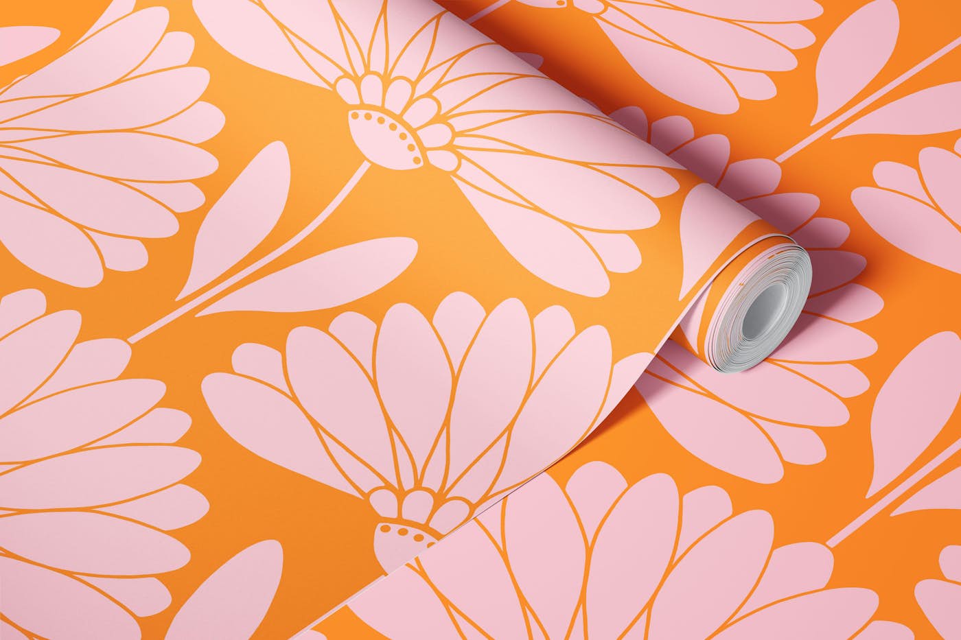 Pink and Orange Daisies 1 - Large wallpaper roll