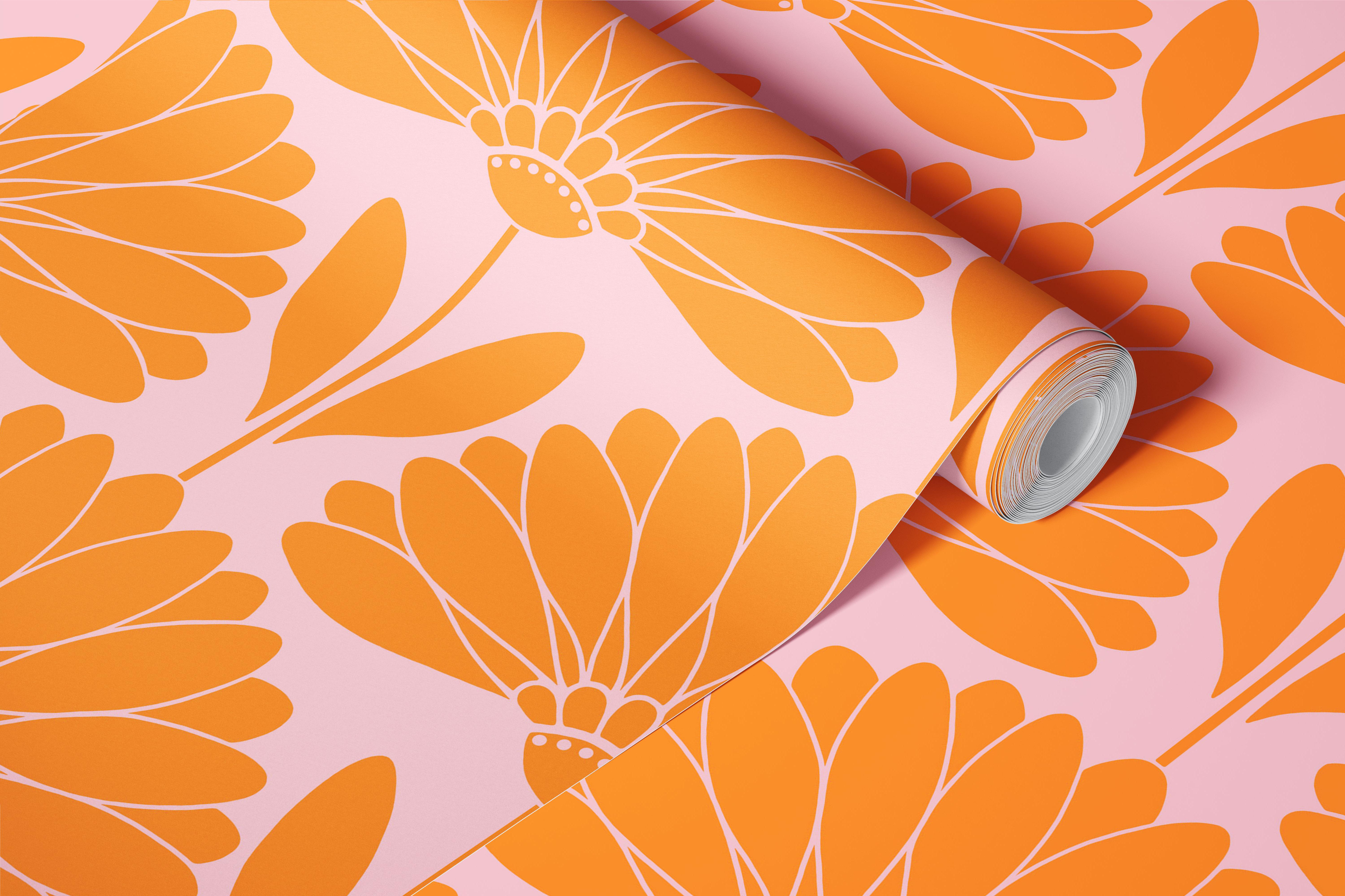 Pink and Orange Daisies wallpaper in a room