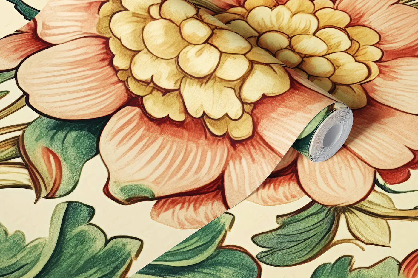 Classic Garden Blooms - William Morris Style wallpaper roll
