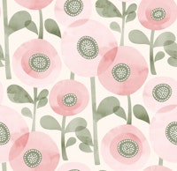 Mod Poppies in Pastel Pink and Green wallpaper