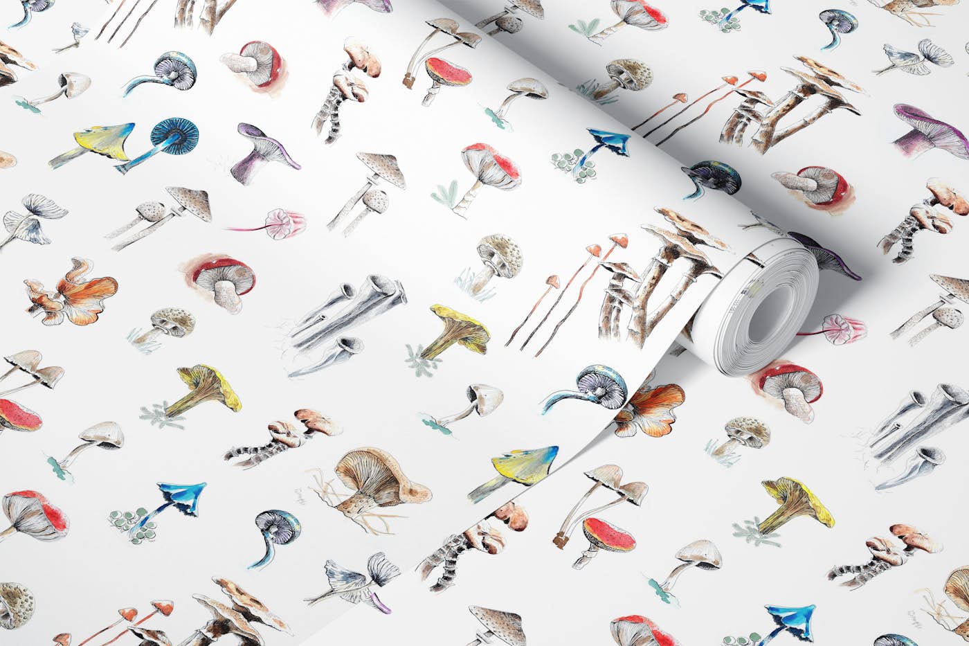 Watercolour Mushrooms and Fungi wallpaper roll