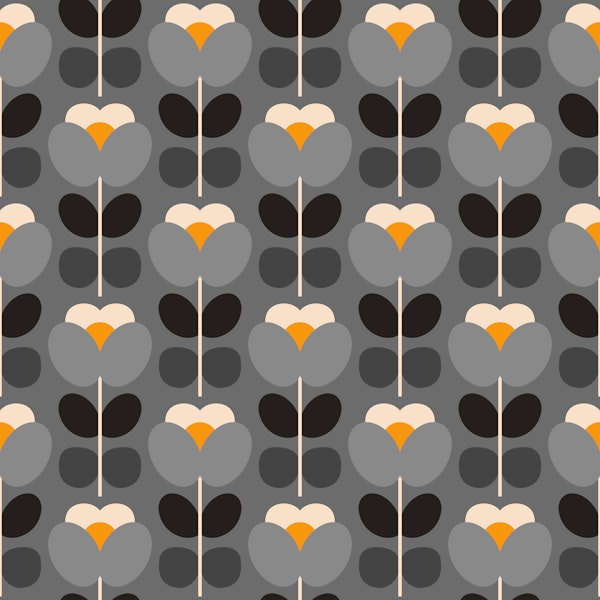 Modern Retro Florals Grey Black