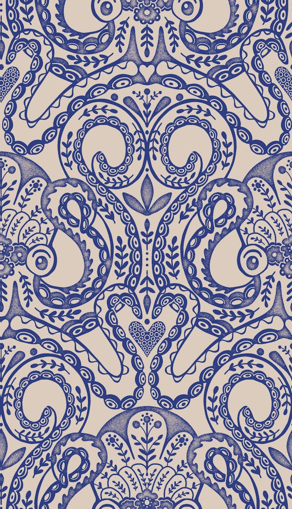 M Folk octopus damask ink blue