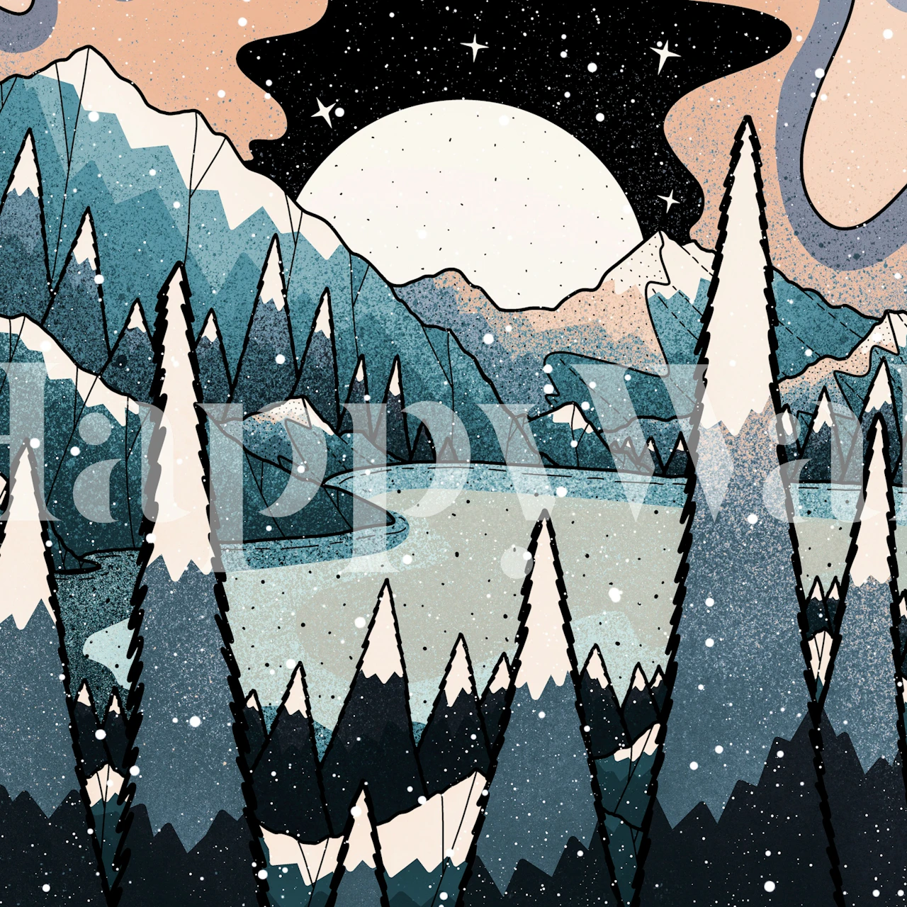 Blue winter night wallpaper in room