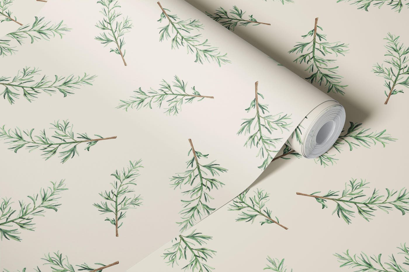 Herbal Rosemary Branches beige wallpaper roll