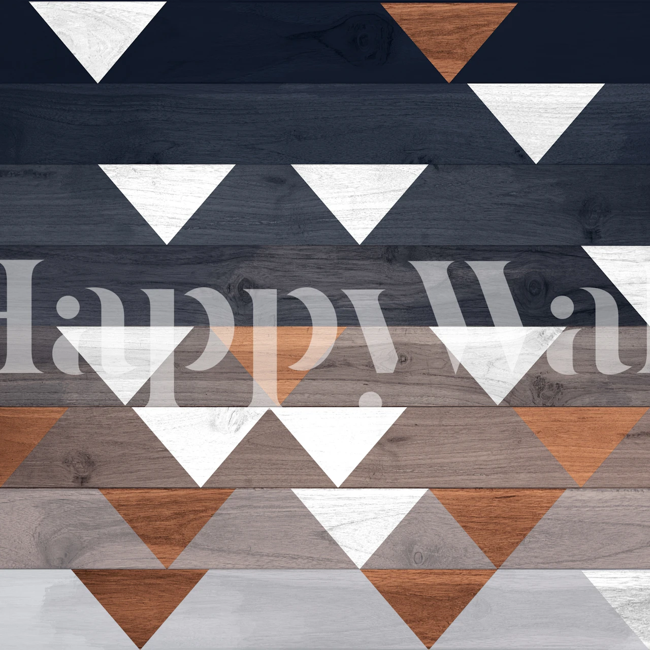 Abstract geometrisch fotobehang met driehoeken in bruin-, grijs- en wittinten die lijken op rustieke houtpatronen