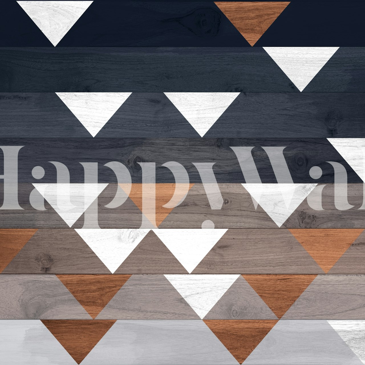 Αφηρημένη γεωμετρική τοιχογραφία με τρίγωνα σε αποχρώσεις του καφέ, του γκρι και του λευκού που μοιάζουν με ρουστίκ ξύλινα σχέδια