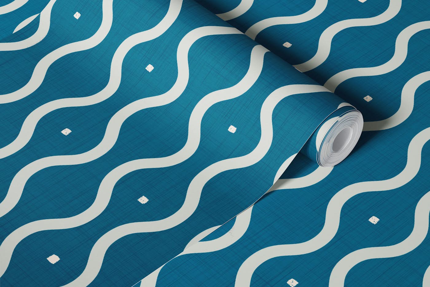 Mid Century Wavy Stripes Teal wallpaper roll