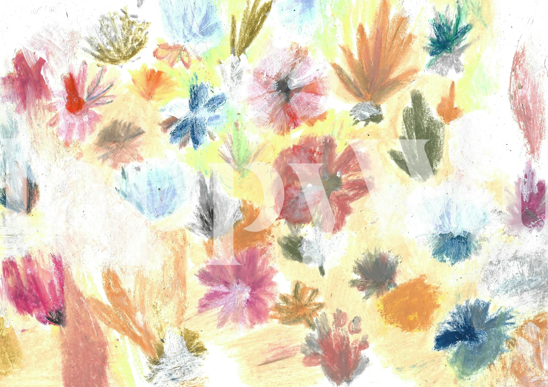 Colorful floral patterns with pink, blue, and yellow hues wallpaper