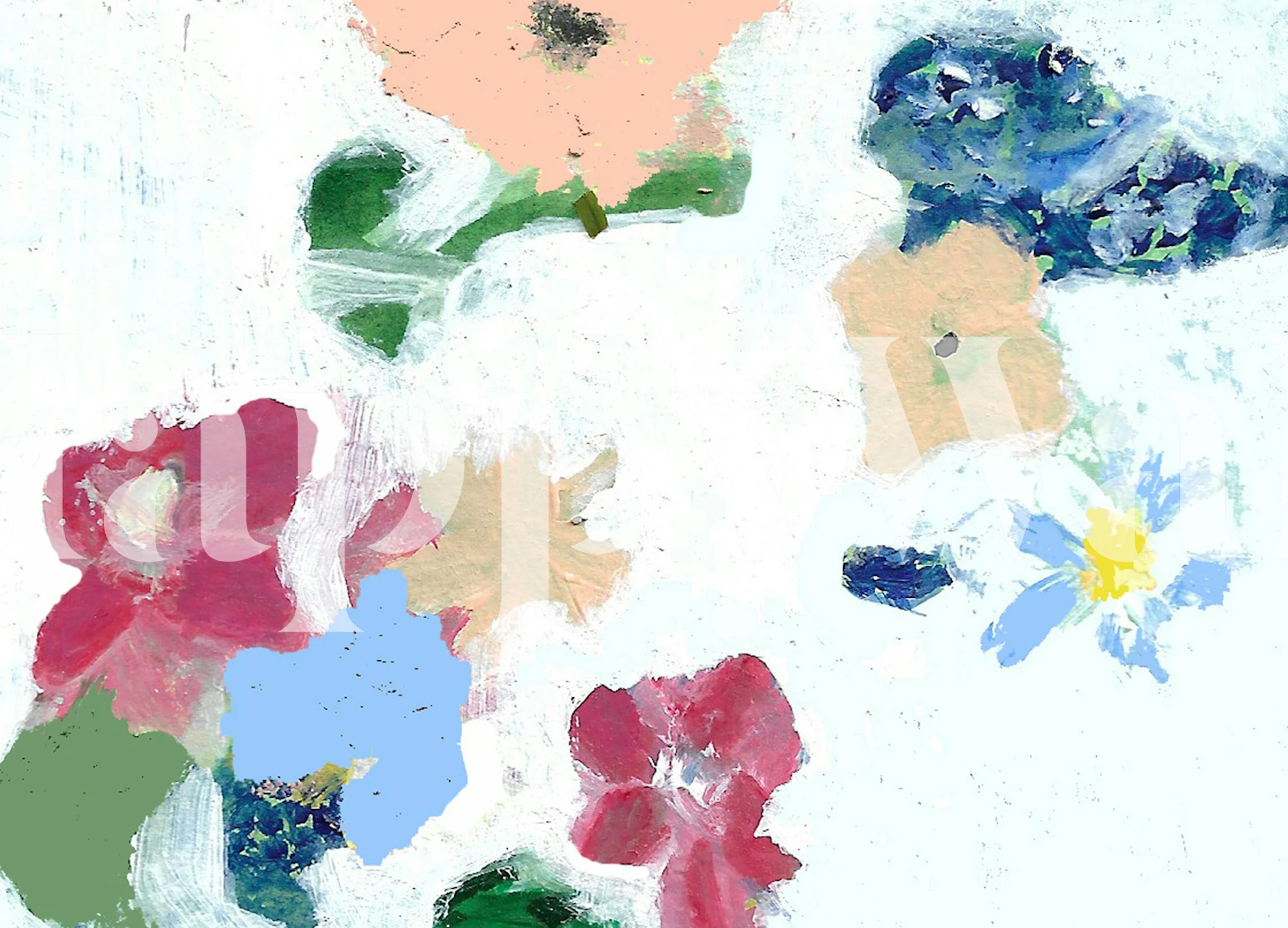 Soft floral design with pink, blue, and white flowers wallpaper