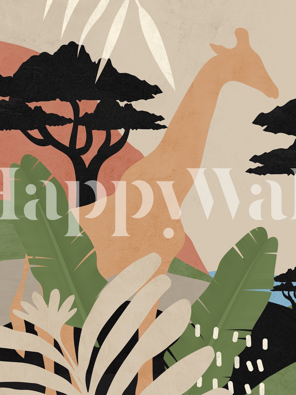 papel de parede African Jungle Giraffe em um quarto