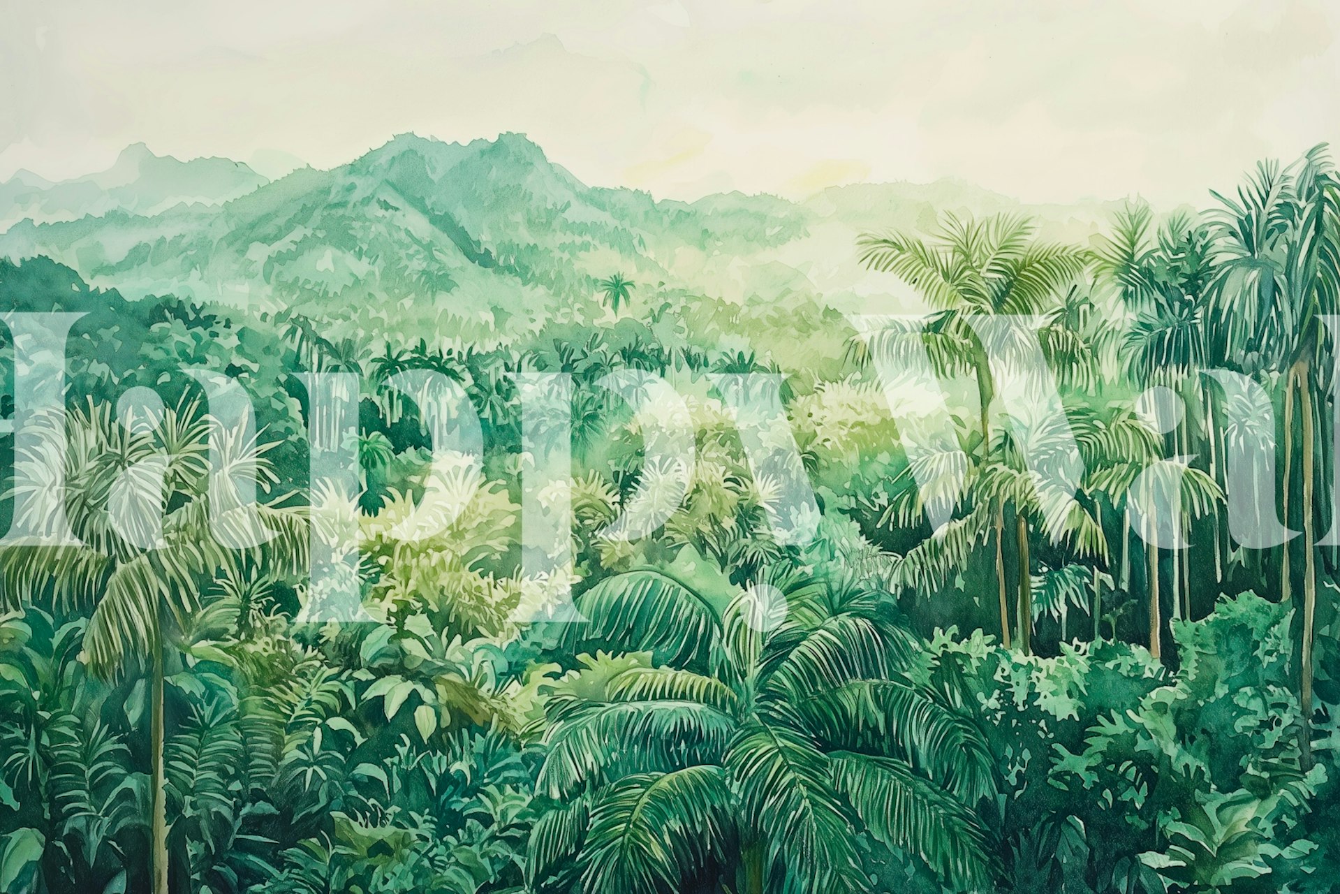 Papel pintado Misty Green Wilderness en una habitación