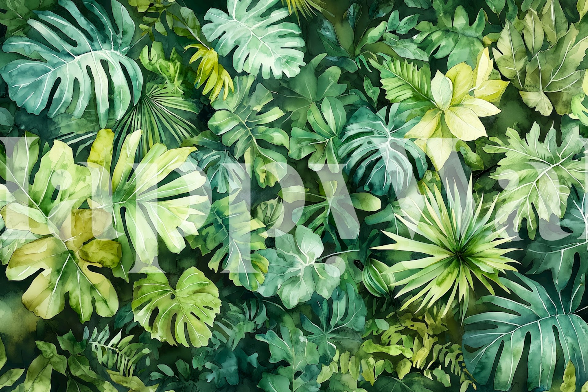 Tapeta Lush Tropical Foliage prezentowana w pomieszczeniu