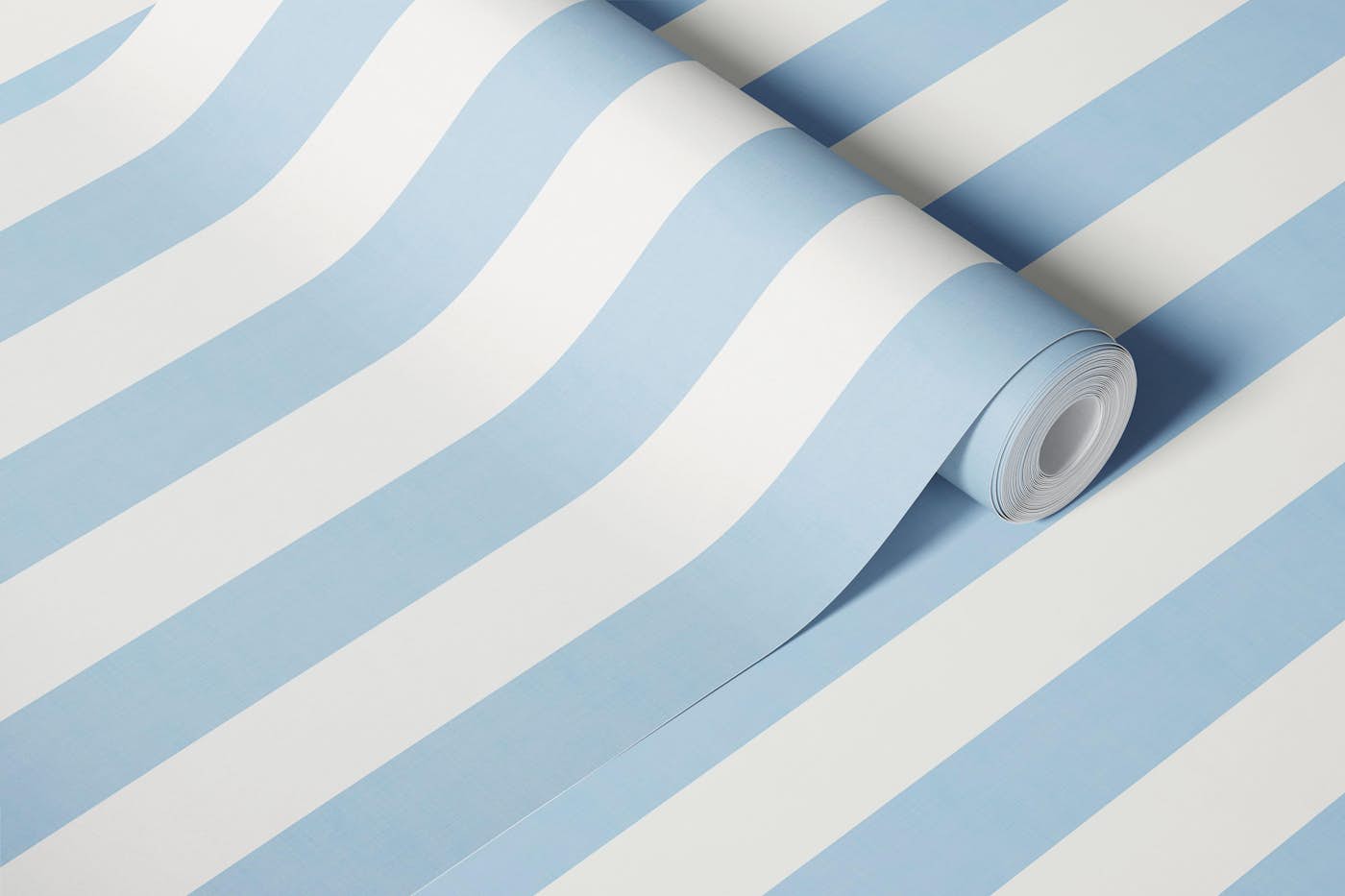 Small Cloud Dancer White and Sky Blue Stripes wallpaper roll