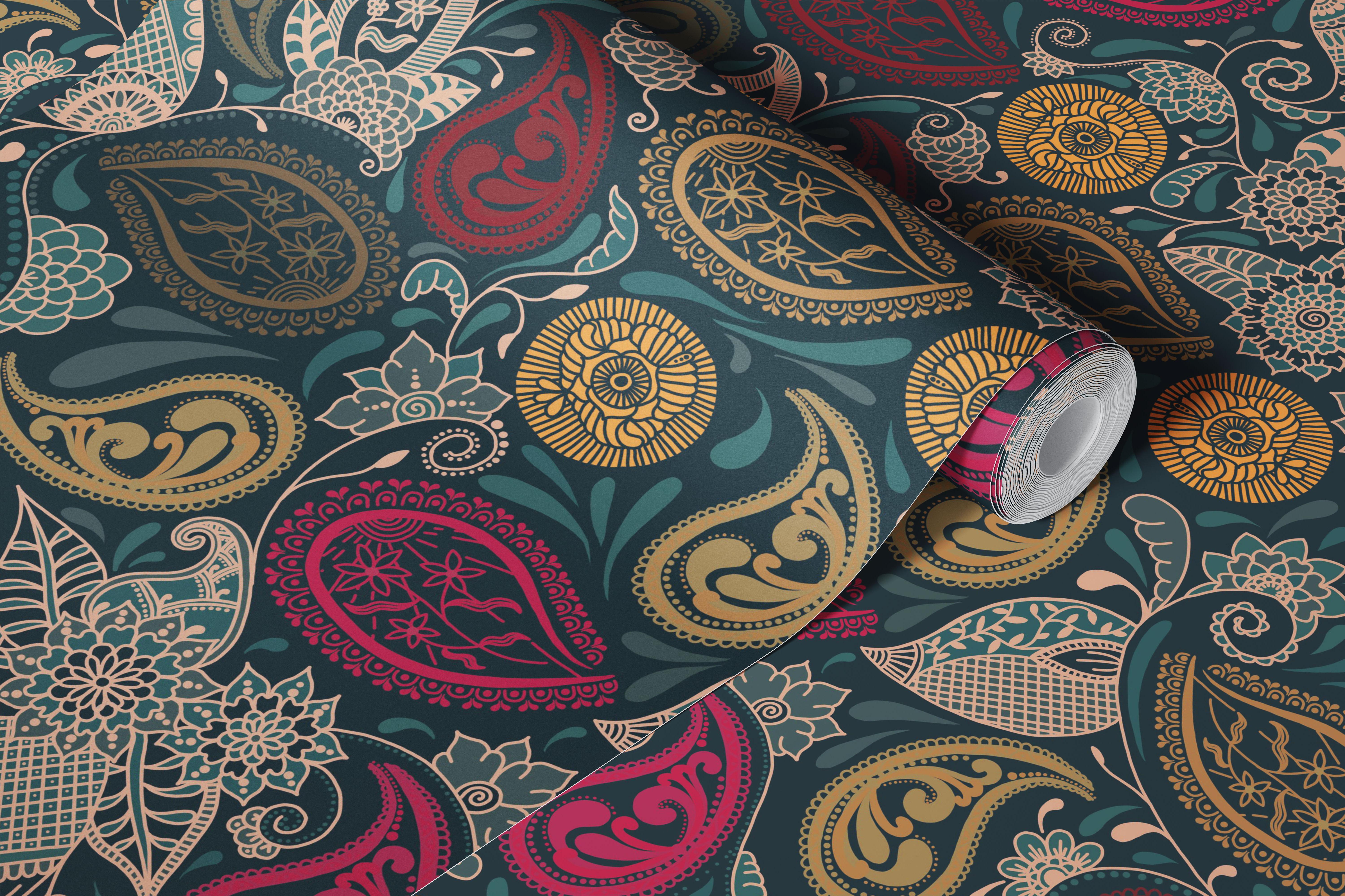 Paisley Parlour Teal wallpaper in a room