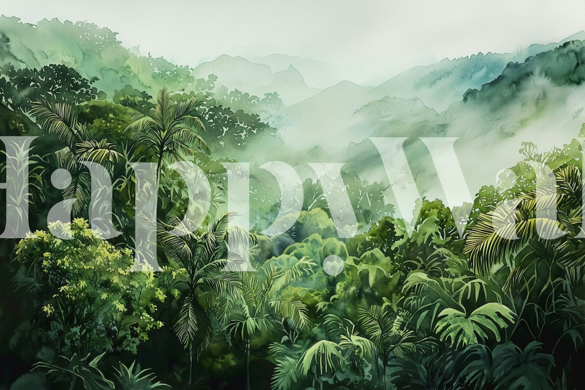 Misty Mountain Jungle wallpaper in a room