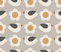 retro flowers and birds - earth tones tapete