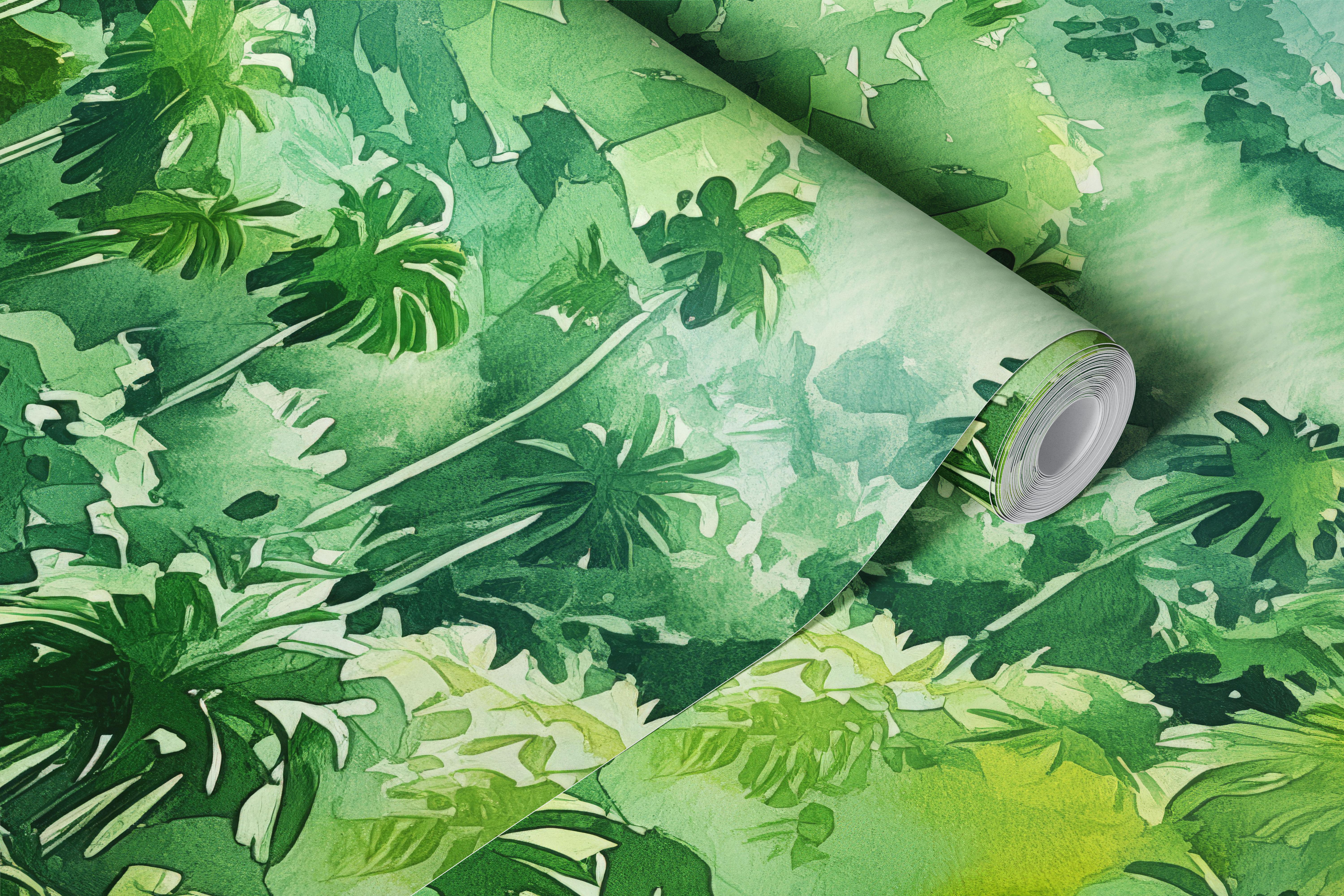 Papel de parede floresta tropical com neblina na sala de estar