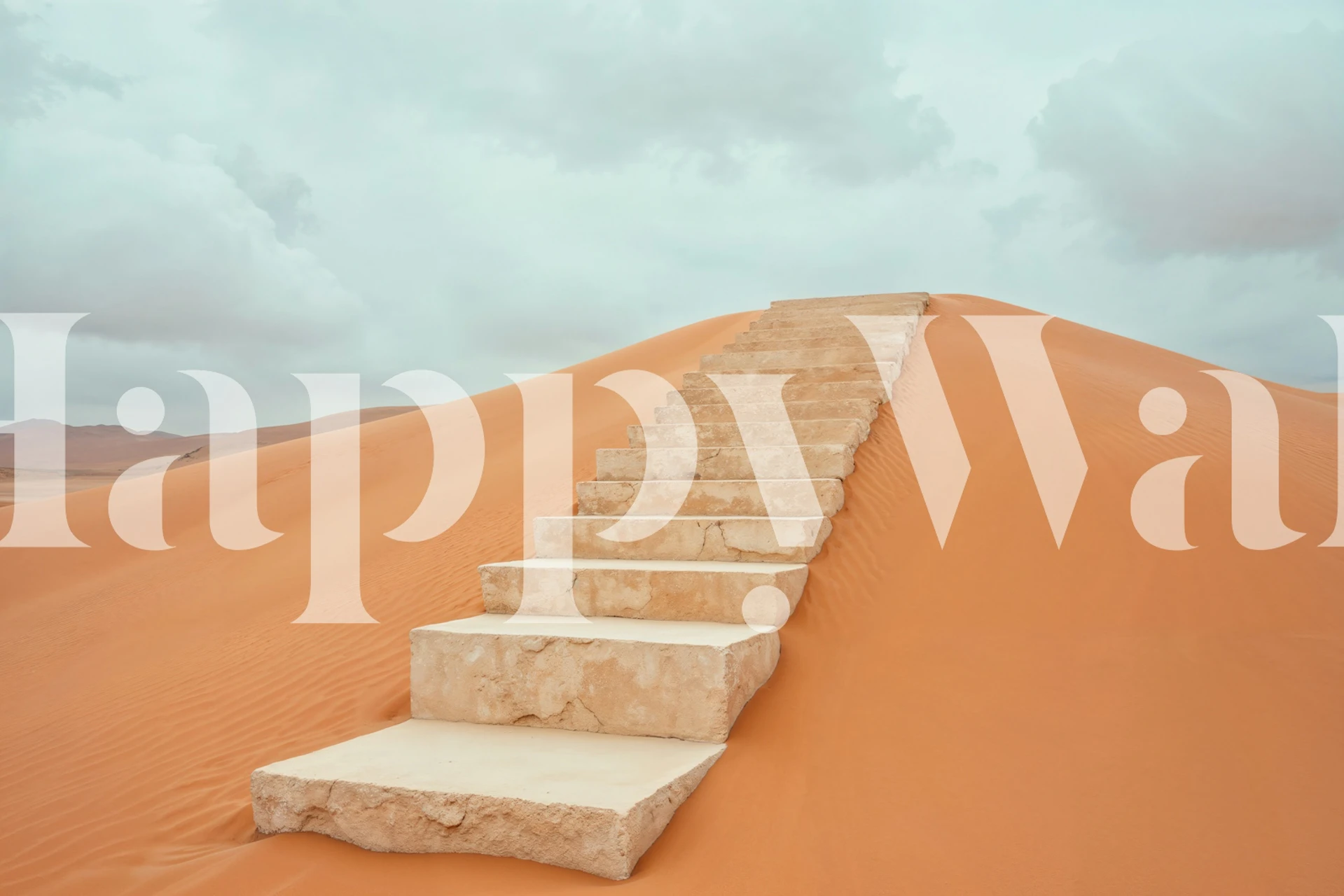 Staircase on a sand dune leading into a cloudy sky wallpaper