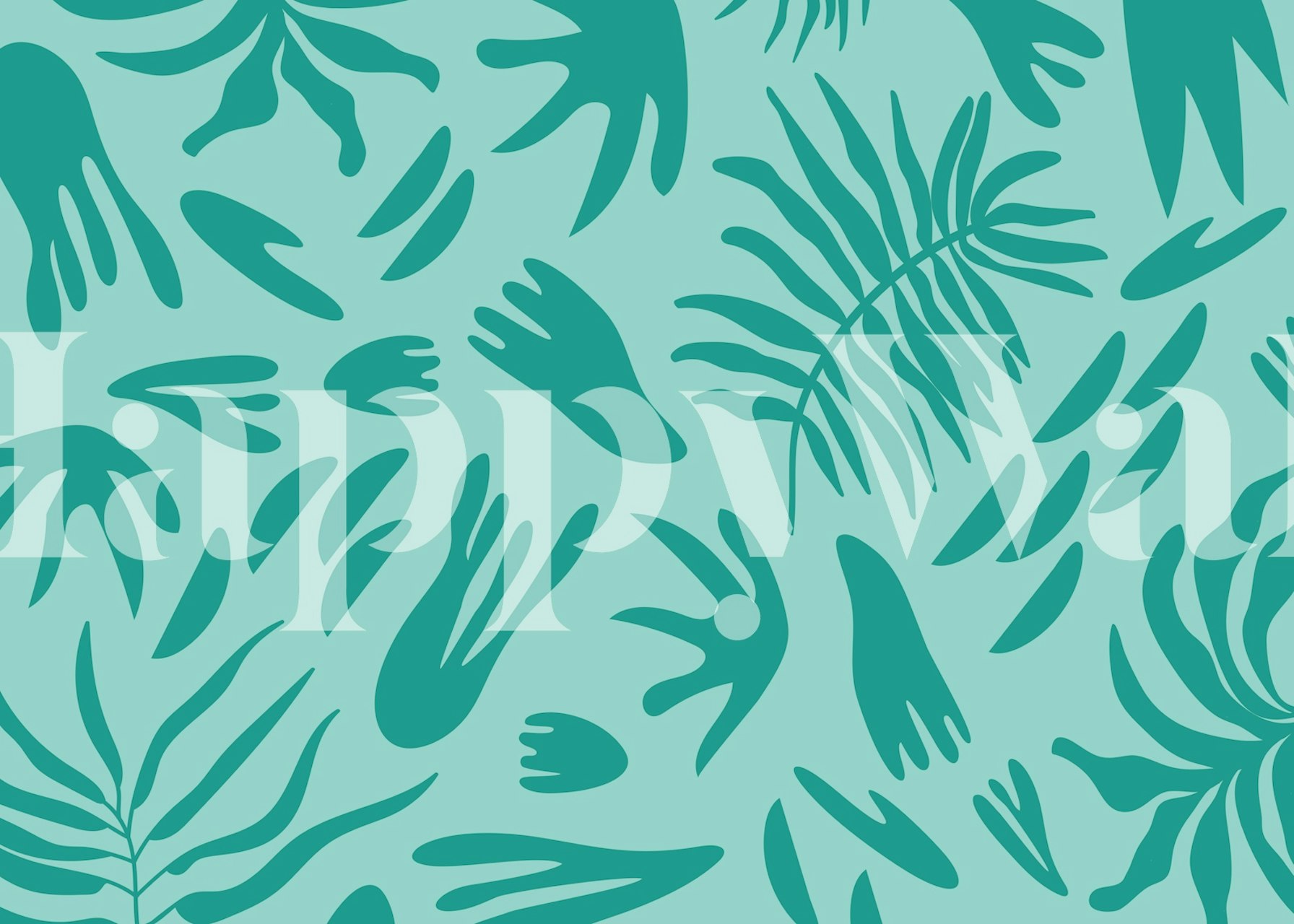 Teal botanical wallpaper design in a room