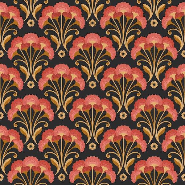 Art Deco Red Pink Flower Scallops