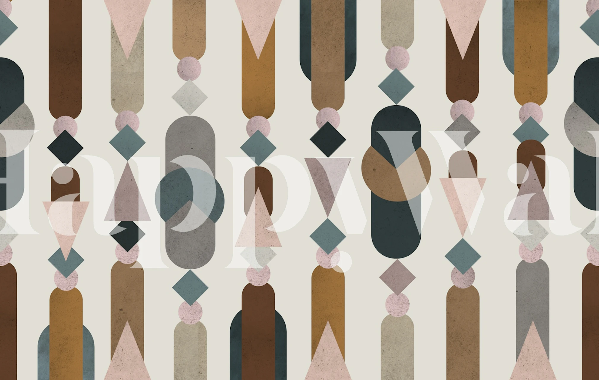Geometric shapes in earthy tones with pink and blue accents wallpaper