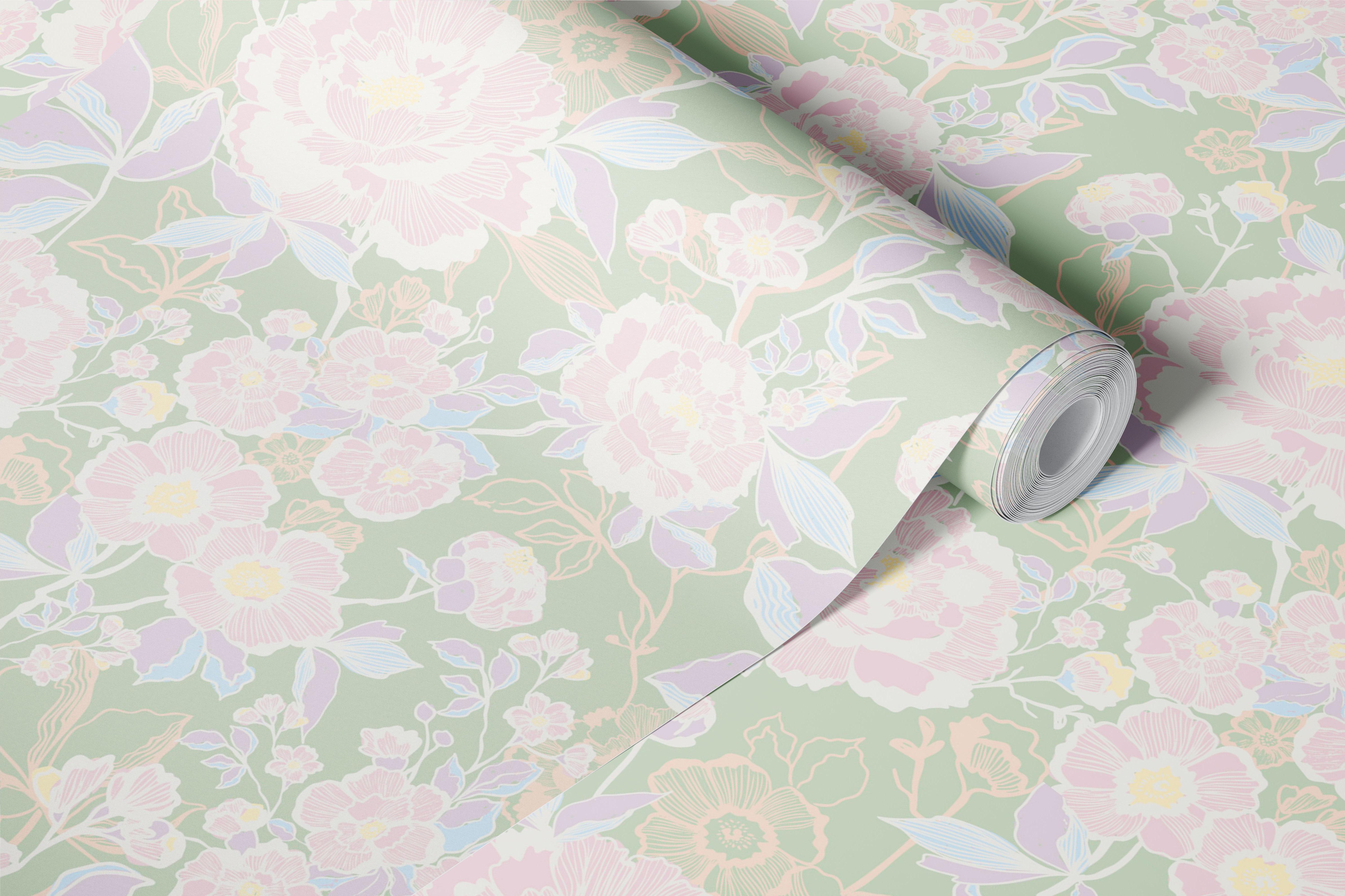 Soft Floral Dreamscape wallpaper in a room