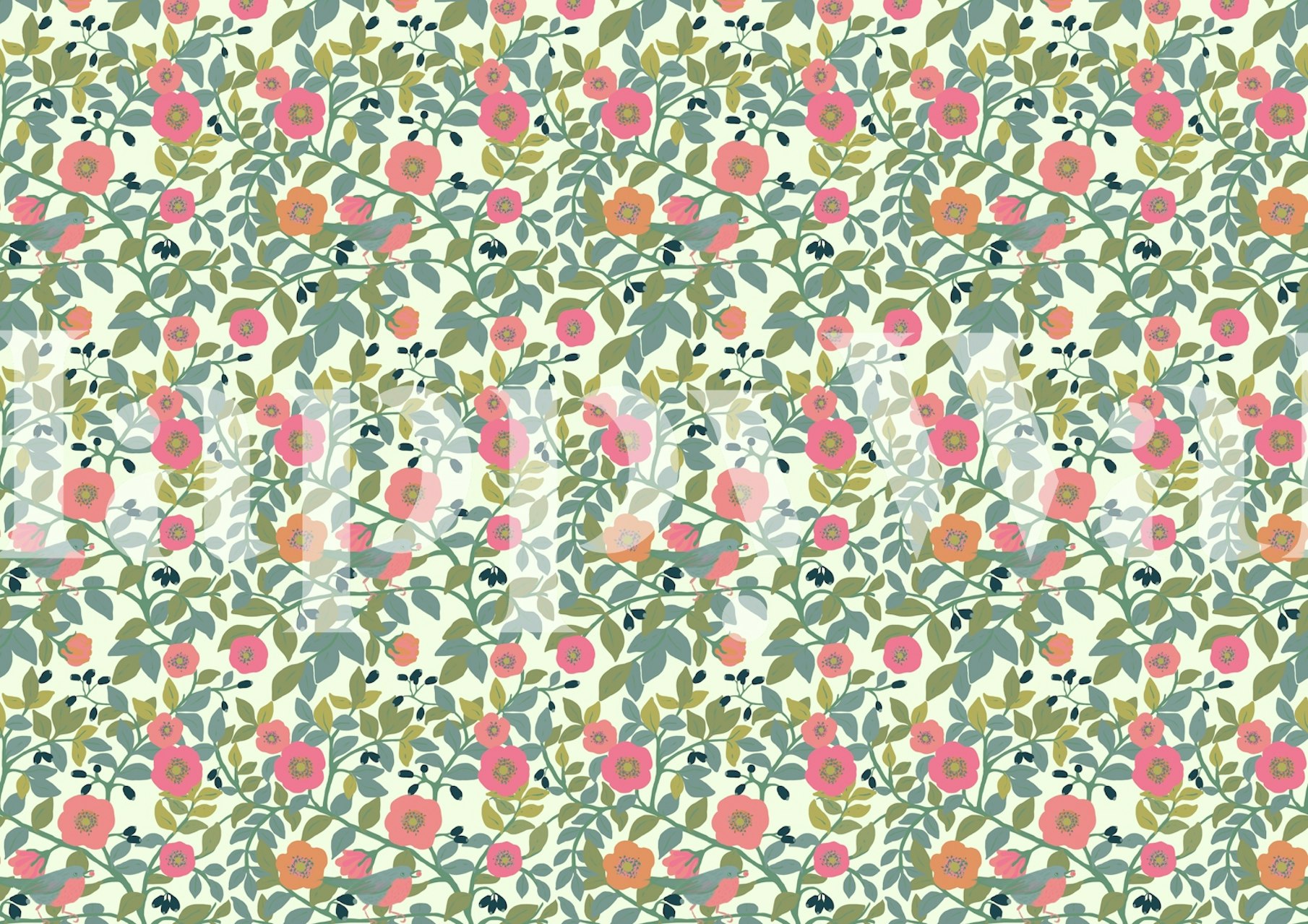 Rosa Canina in Cream Mural wallpaper in a room