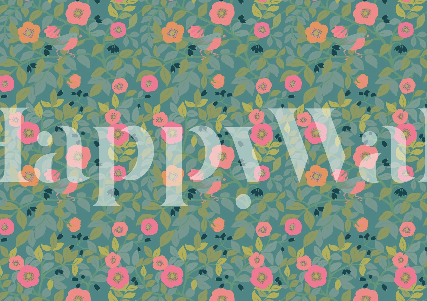 Rosa Canina in Teal cvjetni mural u sobi