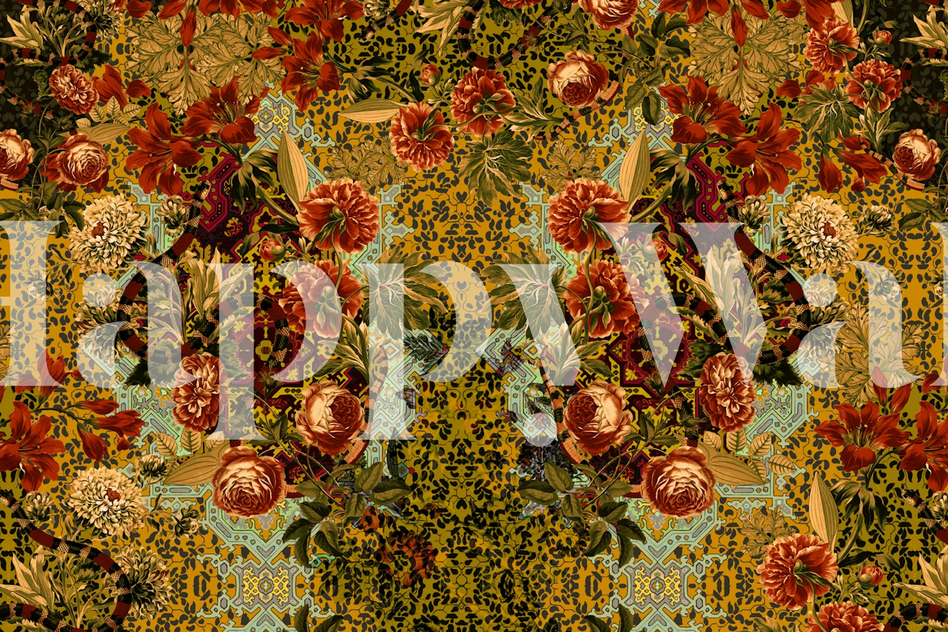 Floral pattern design with yellow background and rich colors wallpaper