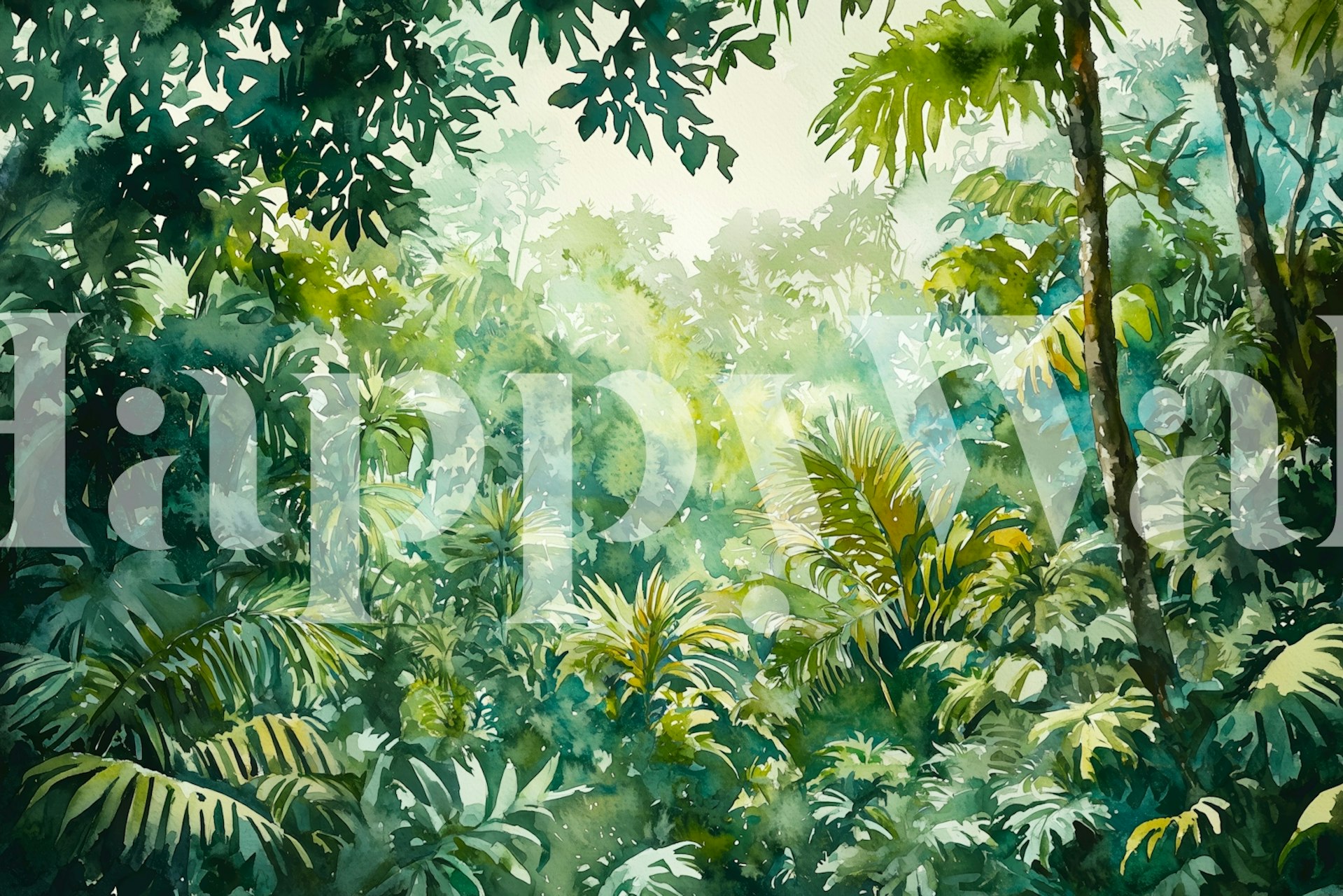 Ταπετσαρία Lush Green Jungle Escape σε ένα δωμάτιο