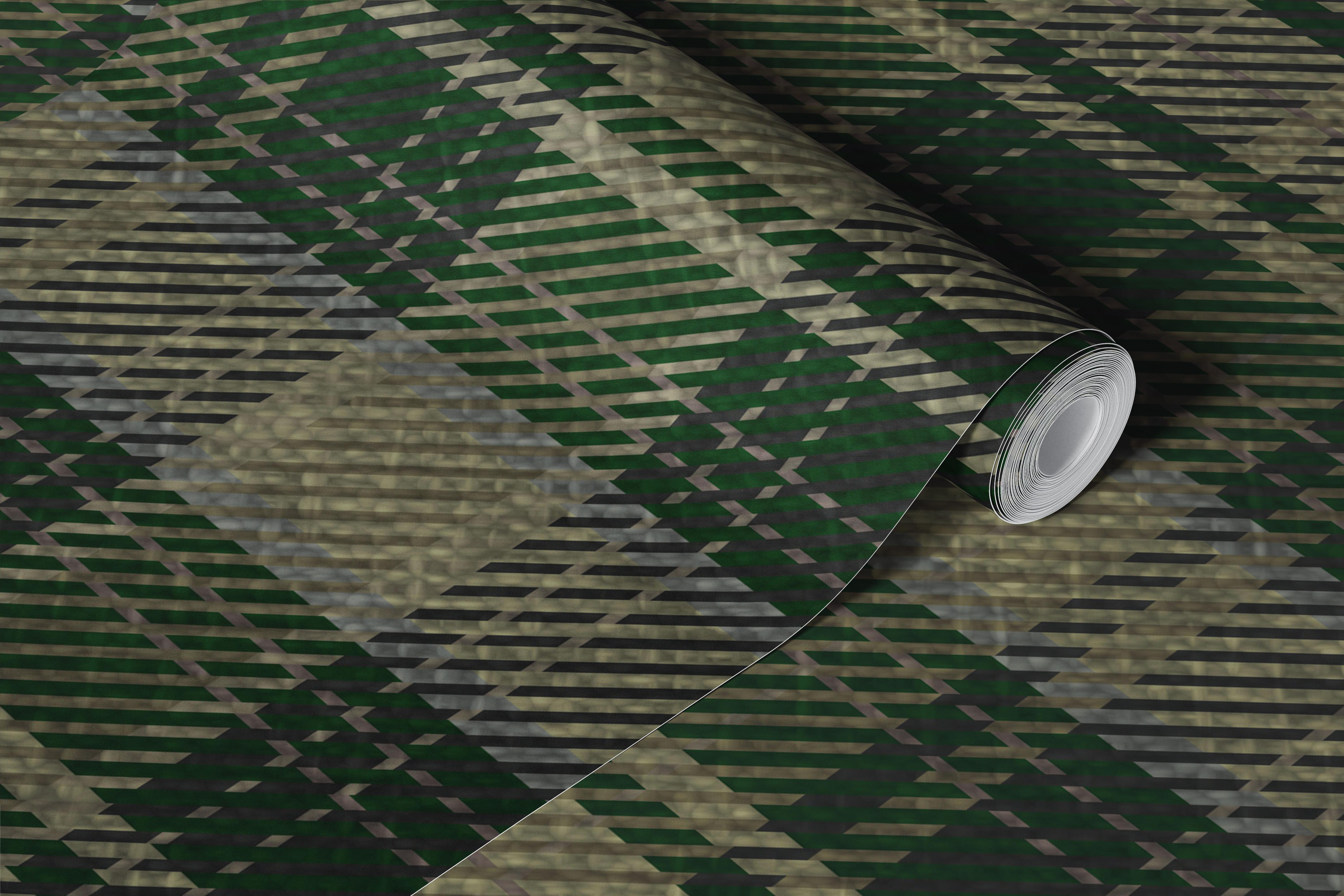 Olive green tartan pattern with gray and black stripes wallpaper