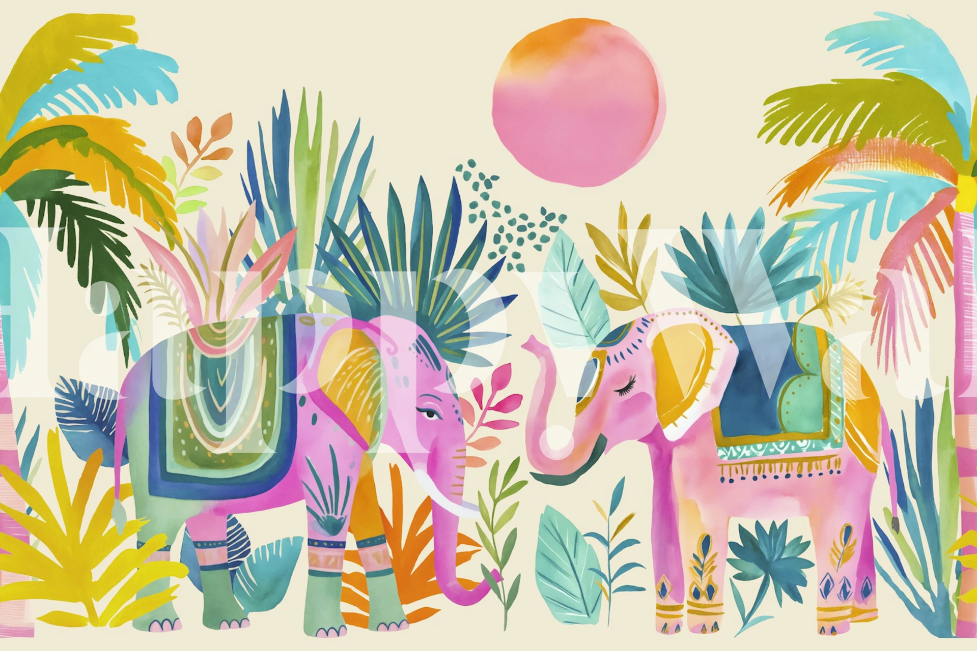 Tropical Elephant Escape wallpaper in a room