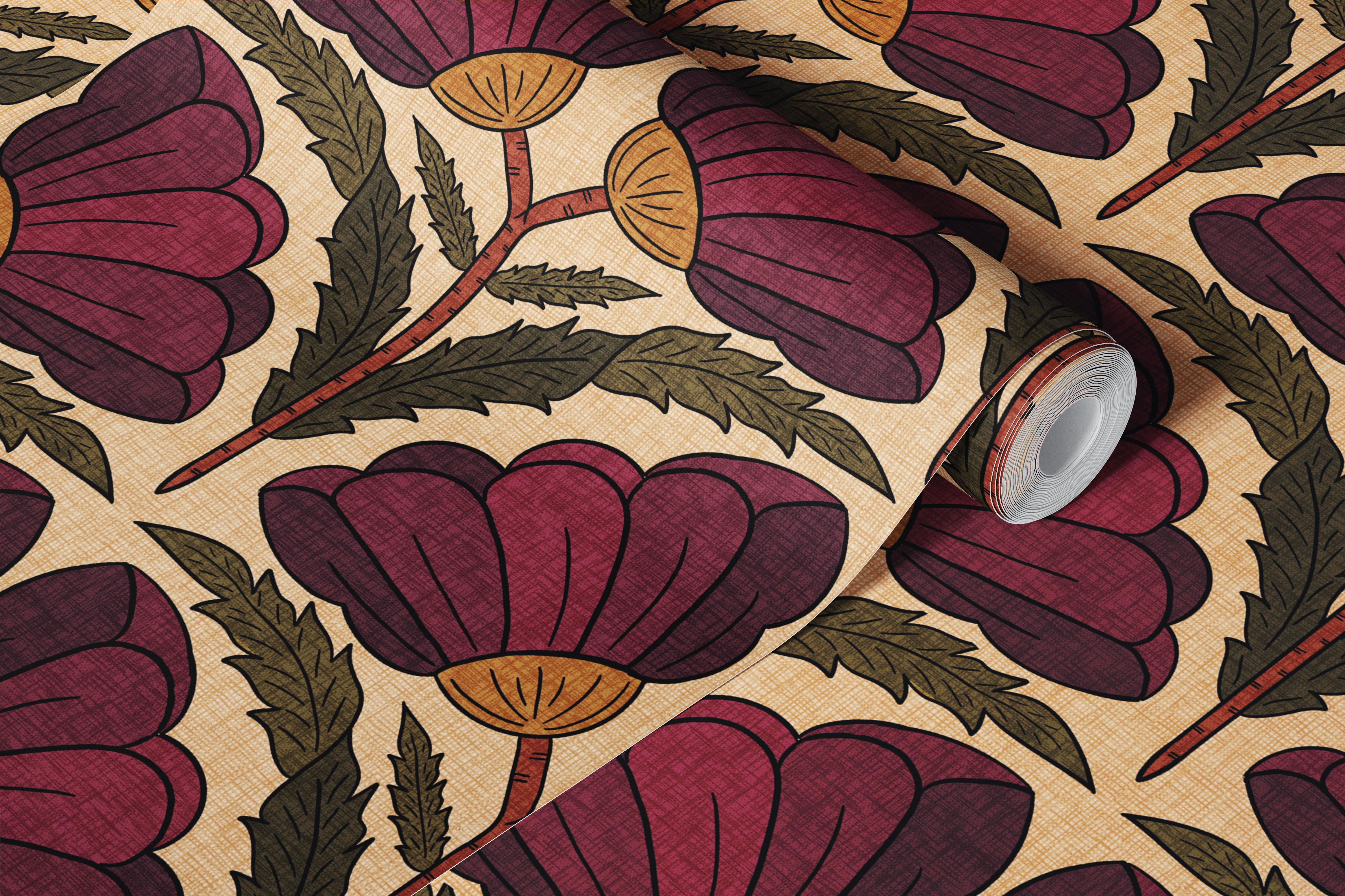 Poppies in Mulberry Plum & Deep Olive ταπετσαρία