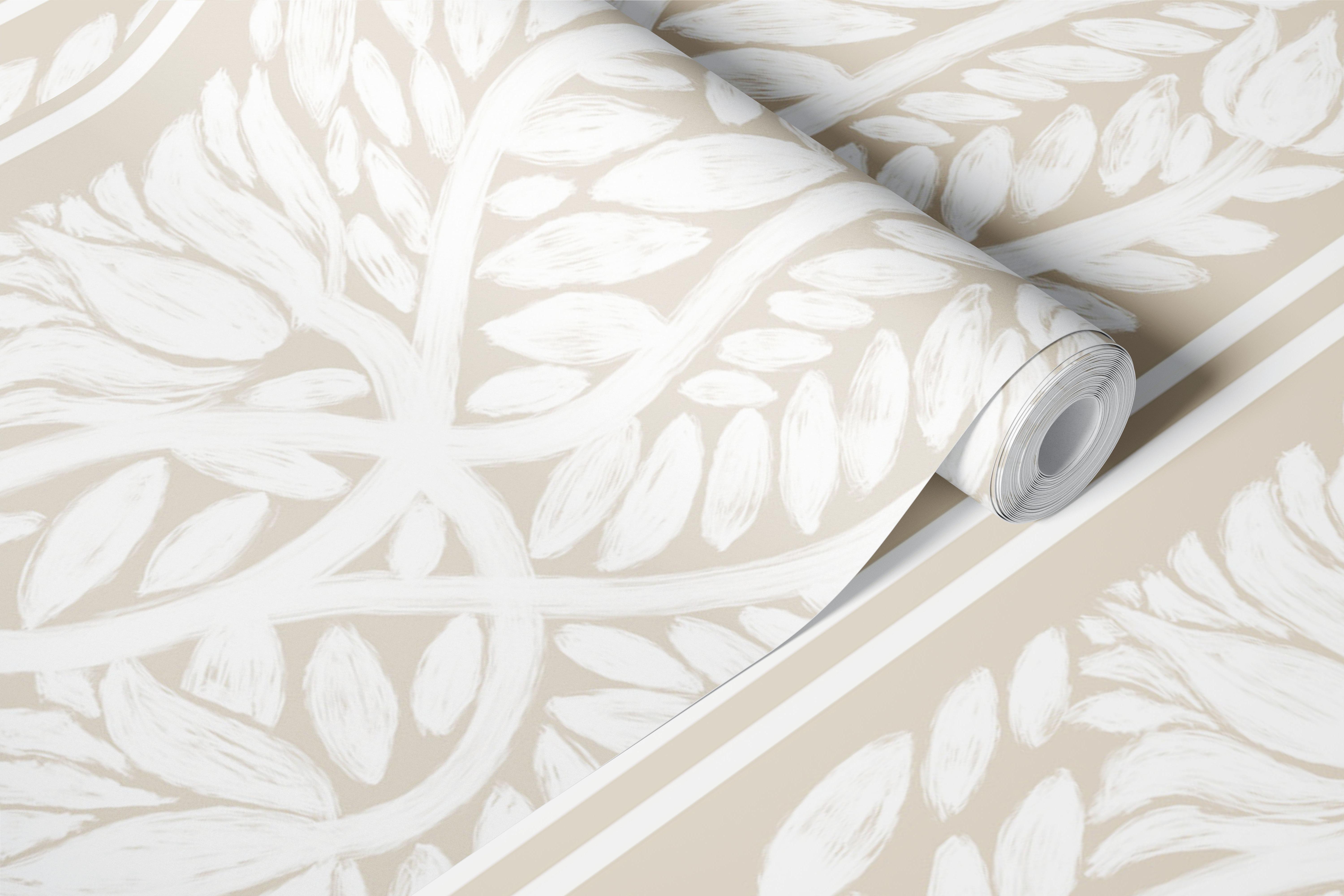 Floral leaf vine stripe wallpaper in a room