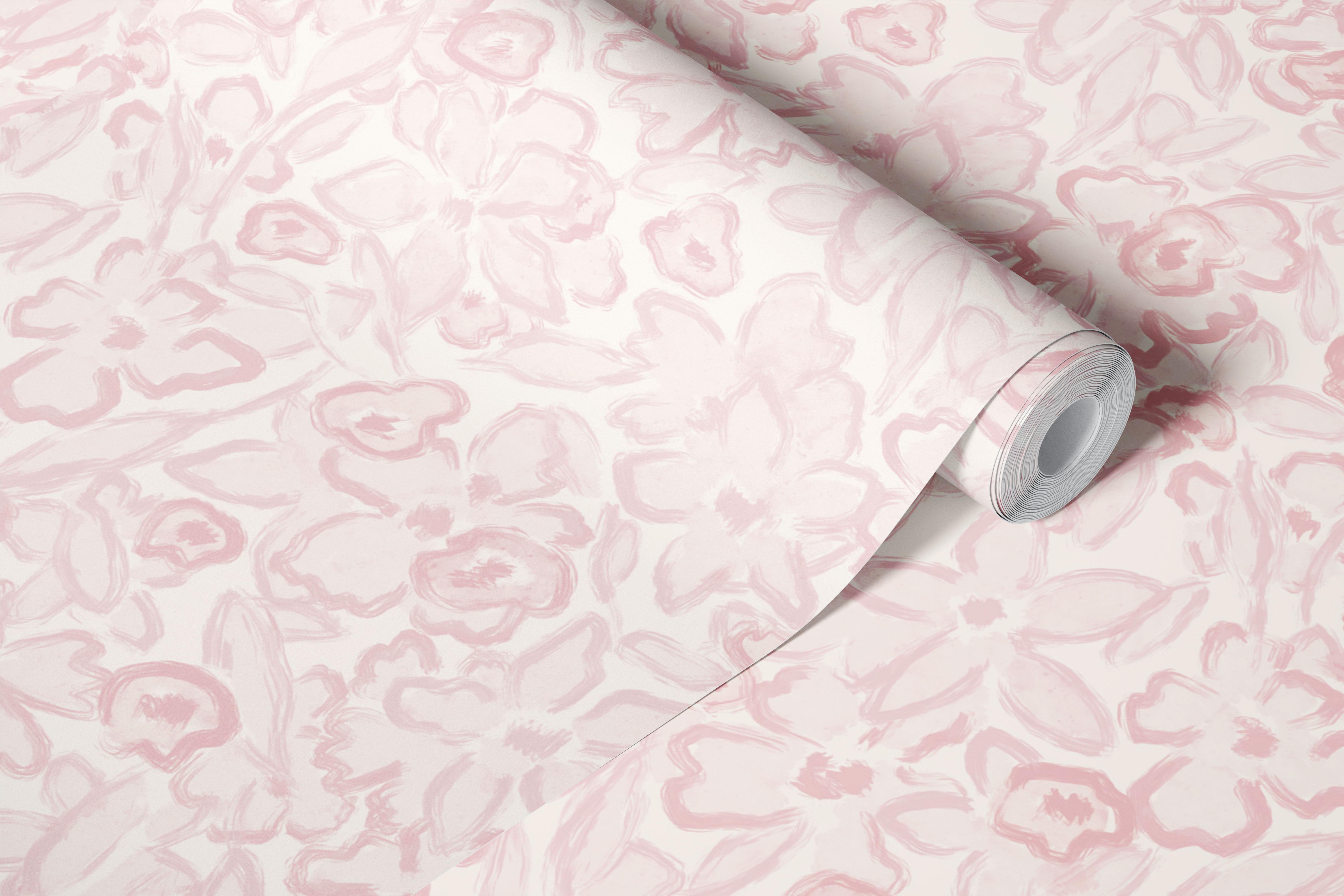 Muted Abstract Florals Soft Dusty Pink wallpaper in a room