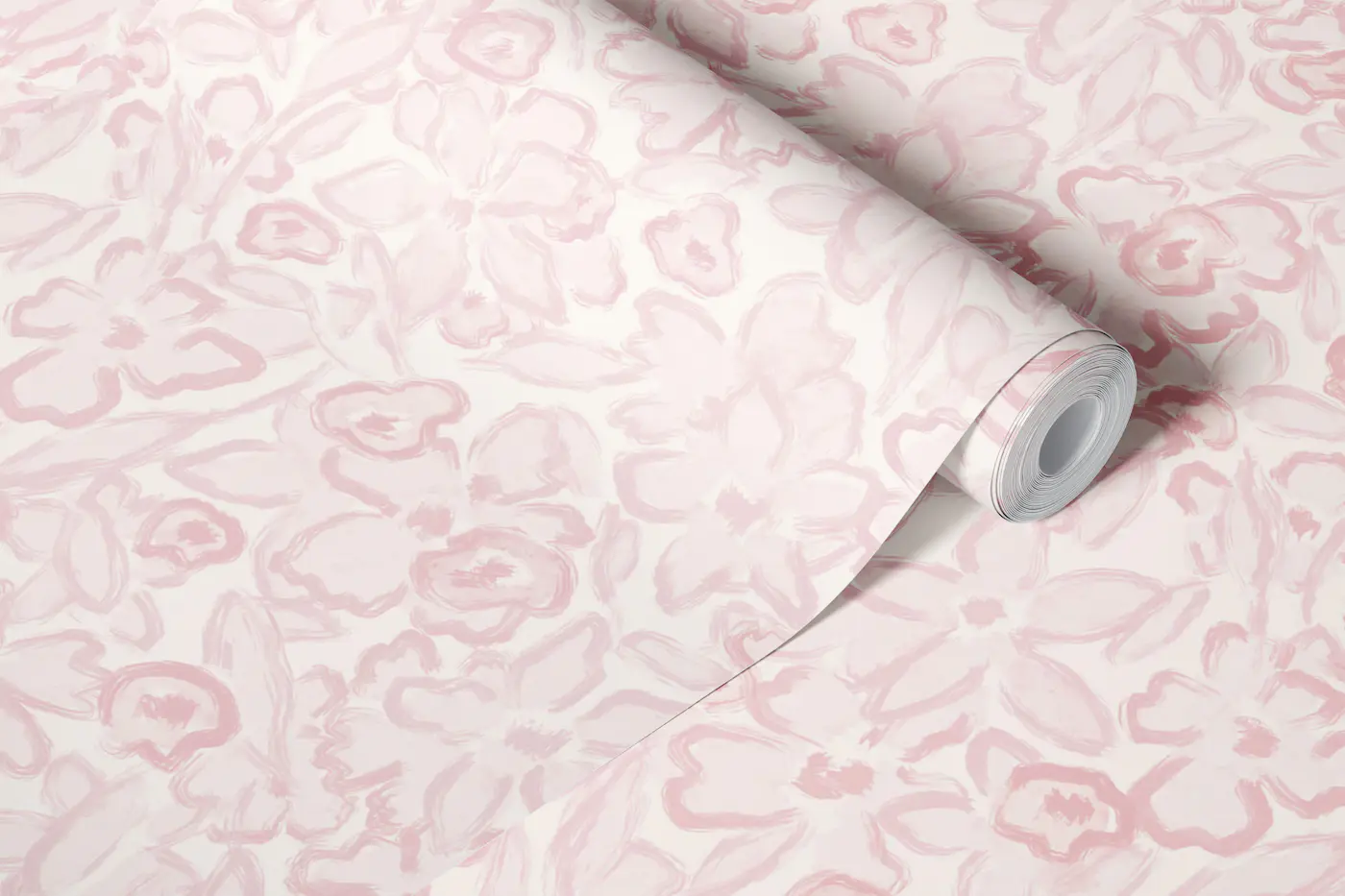 Muted Abstract Florals Soft Dusty Pink wallpaper roll