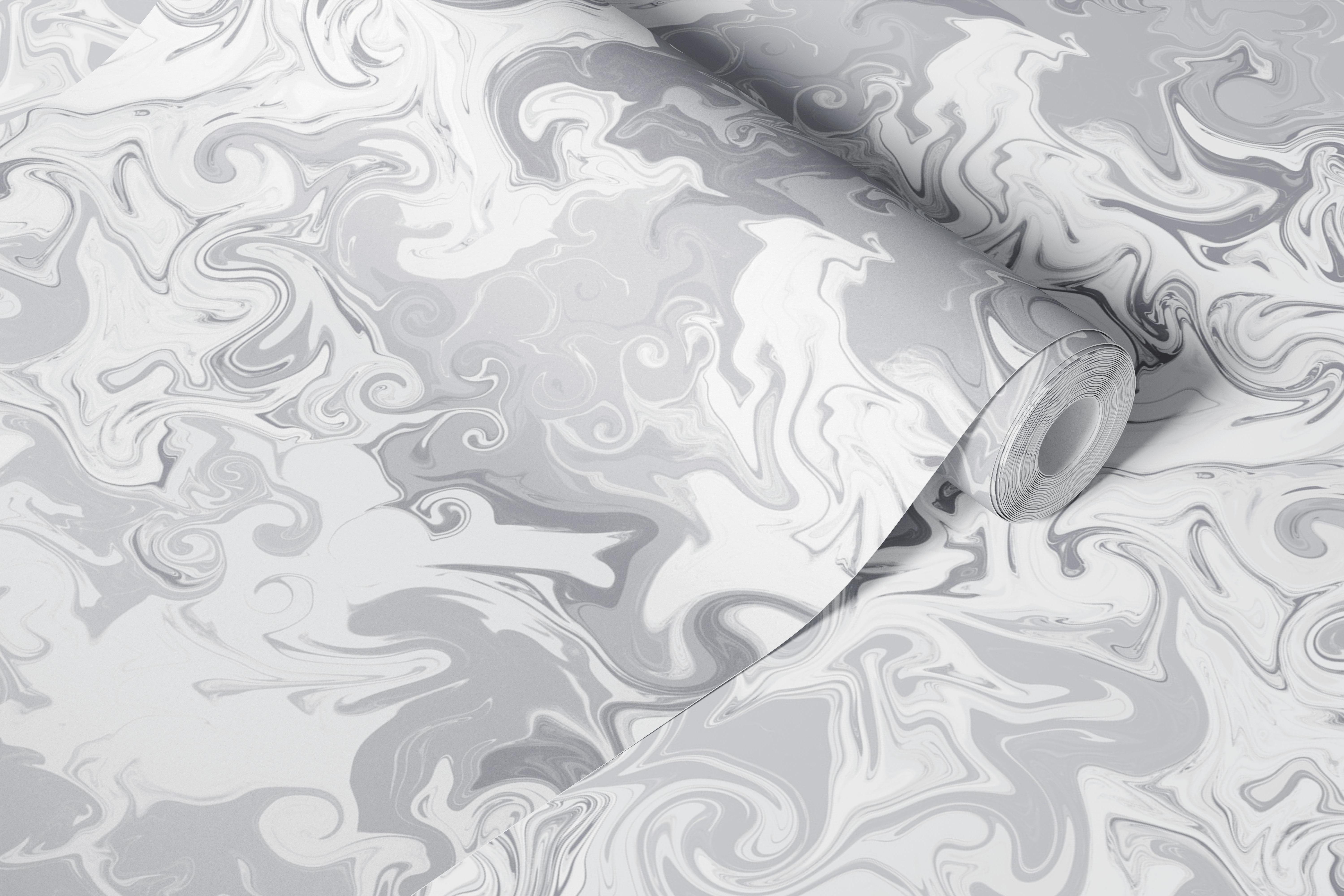 Swirling grey and white fluid abstract wallpaper