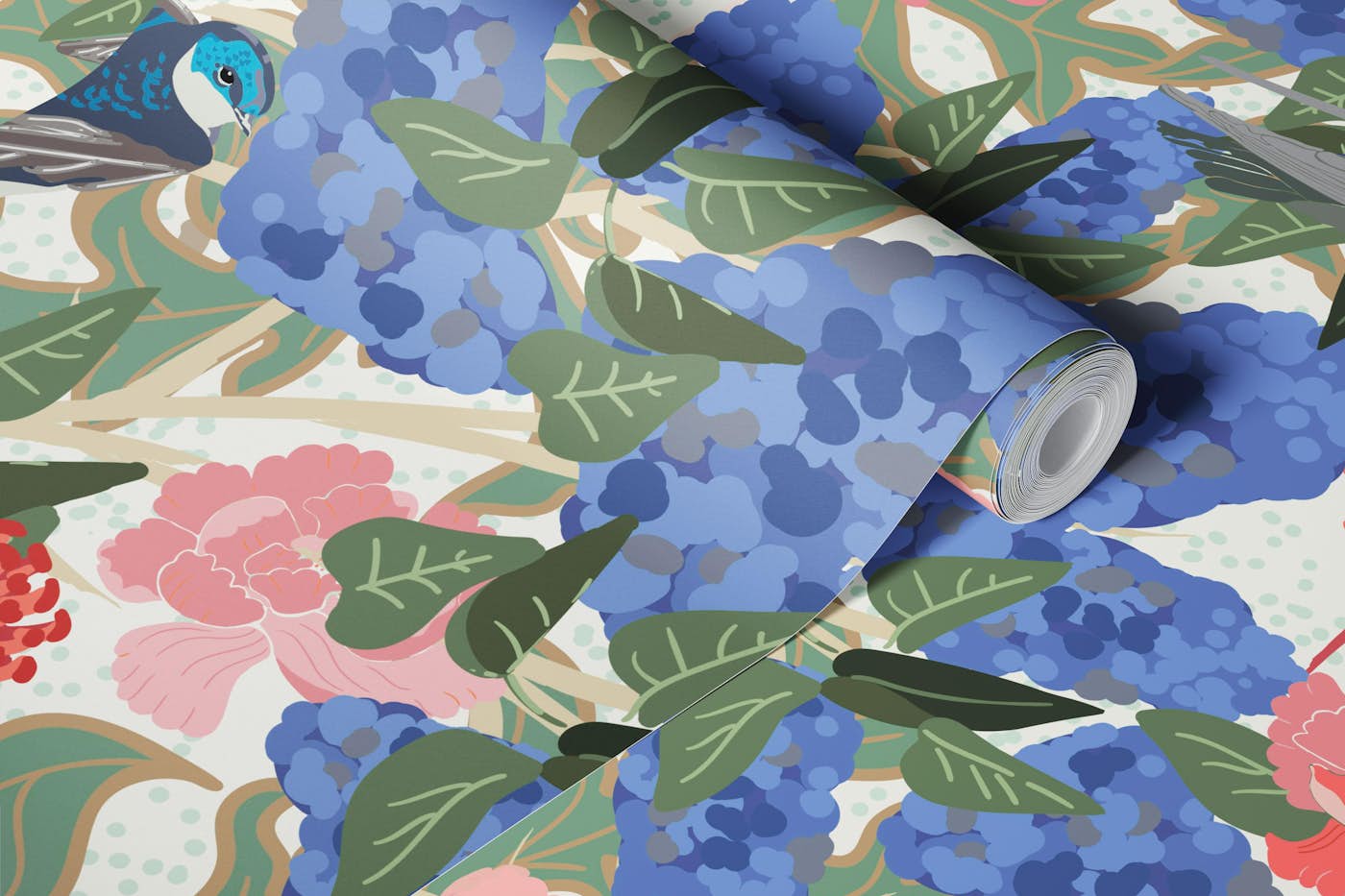 Lilacs and Dahlias wallpaper roll