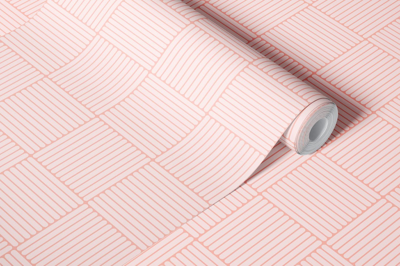 Japandi Grid in Pippin Rose and Soft Coral wallpaper roll