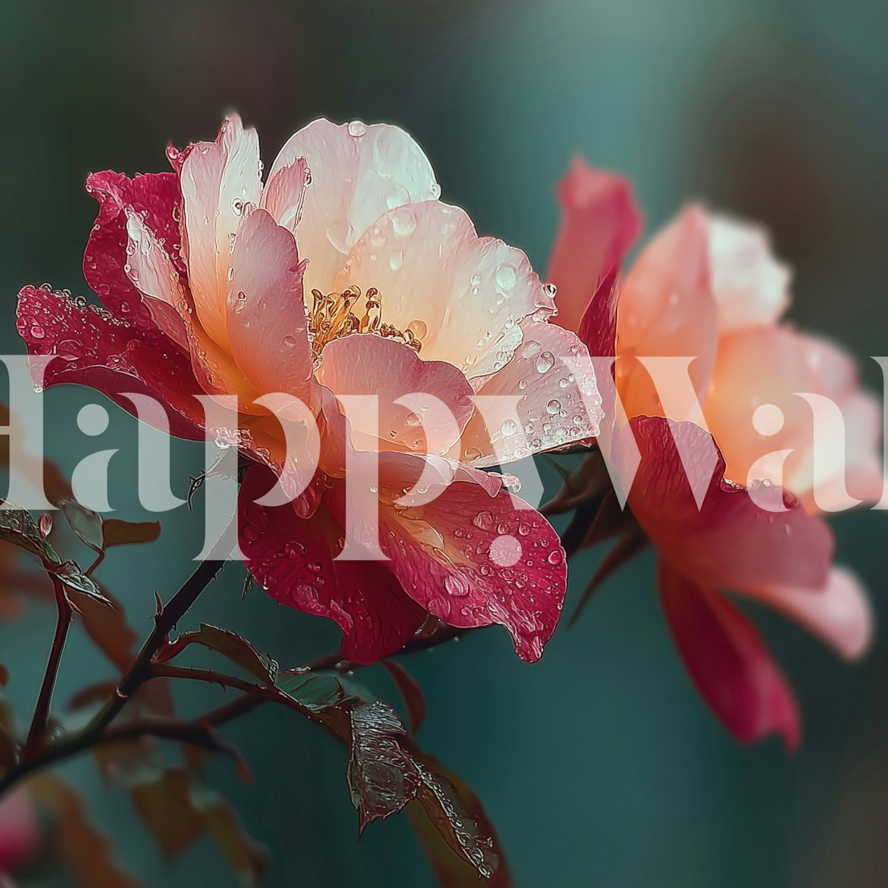 Tapeta Raindrop Rose Elegance w pokoju