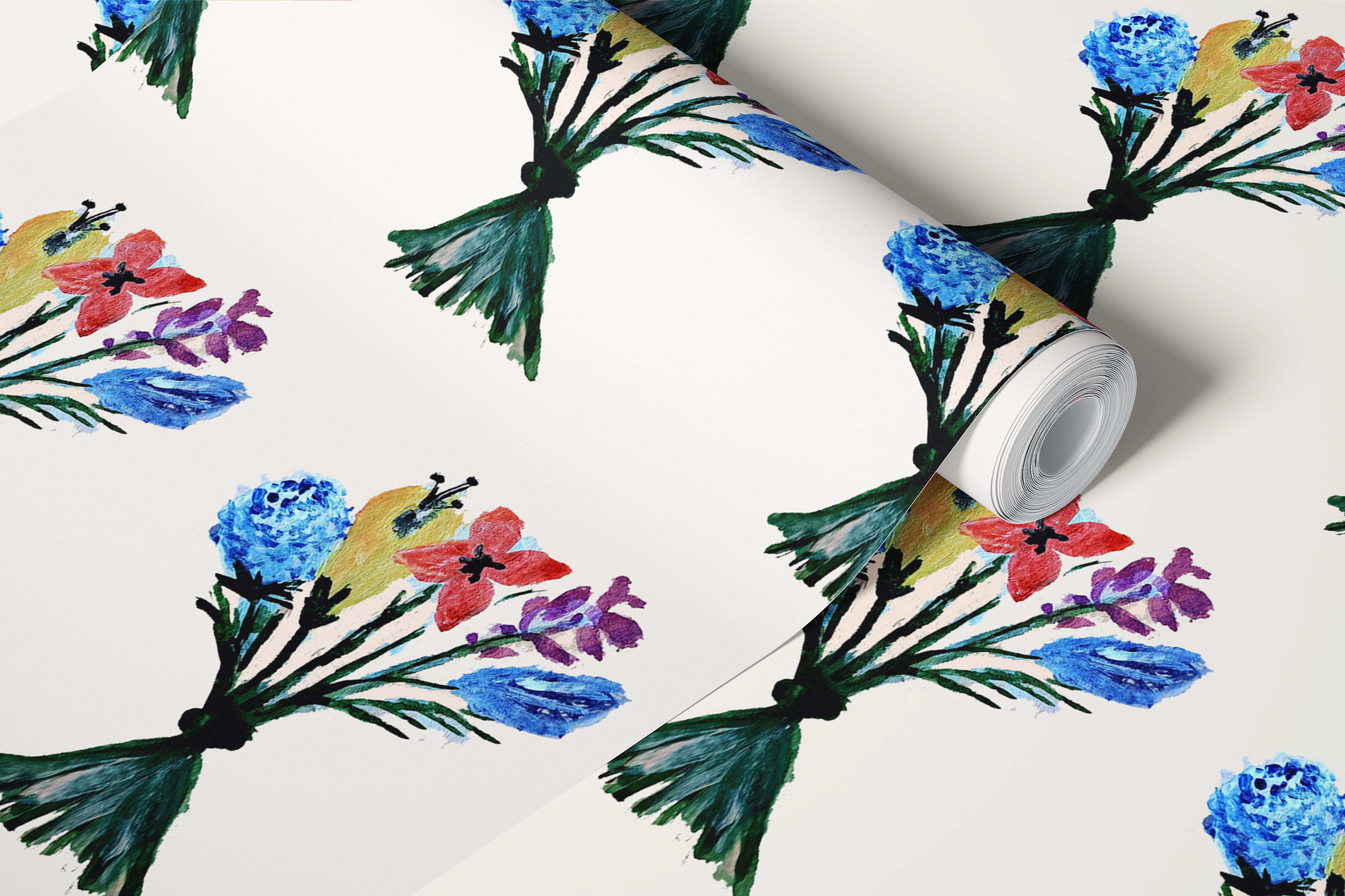 Colorful bouquet of flowers on cream background floral wallpaper