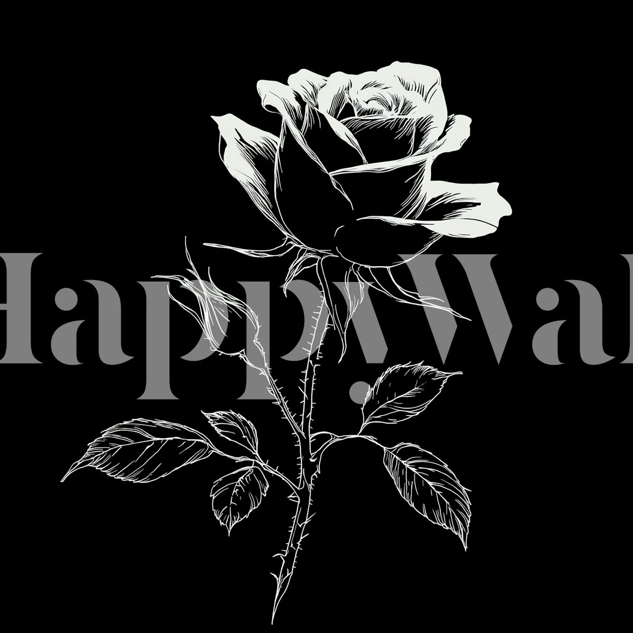 Black and white rose illustration on black background wallpaper